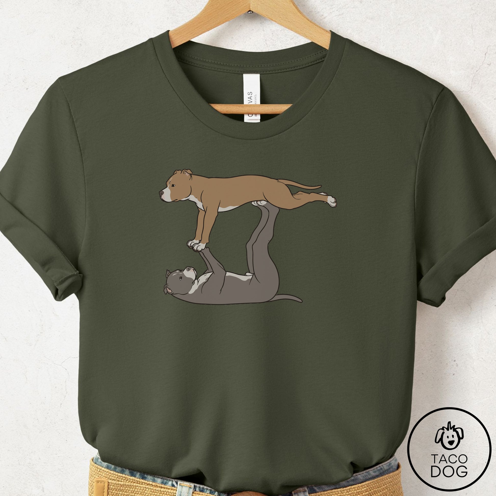 Pitbull Flying Feet T-Shirt Military Green Taco-Dog