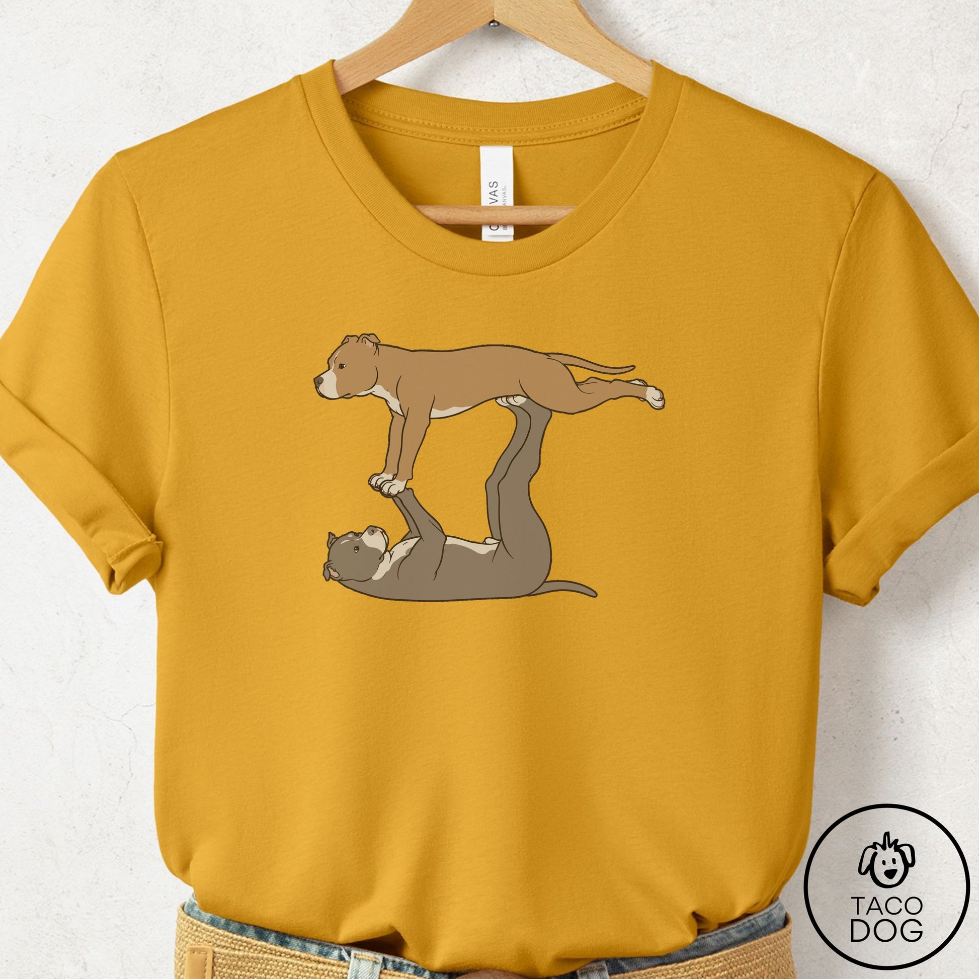 Pitbull Flying Feet T-Shirt Mustard Taco-Dog