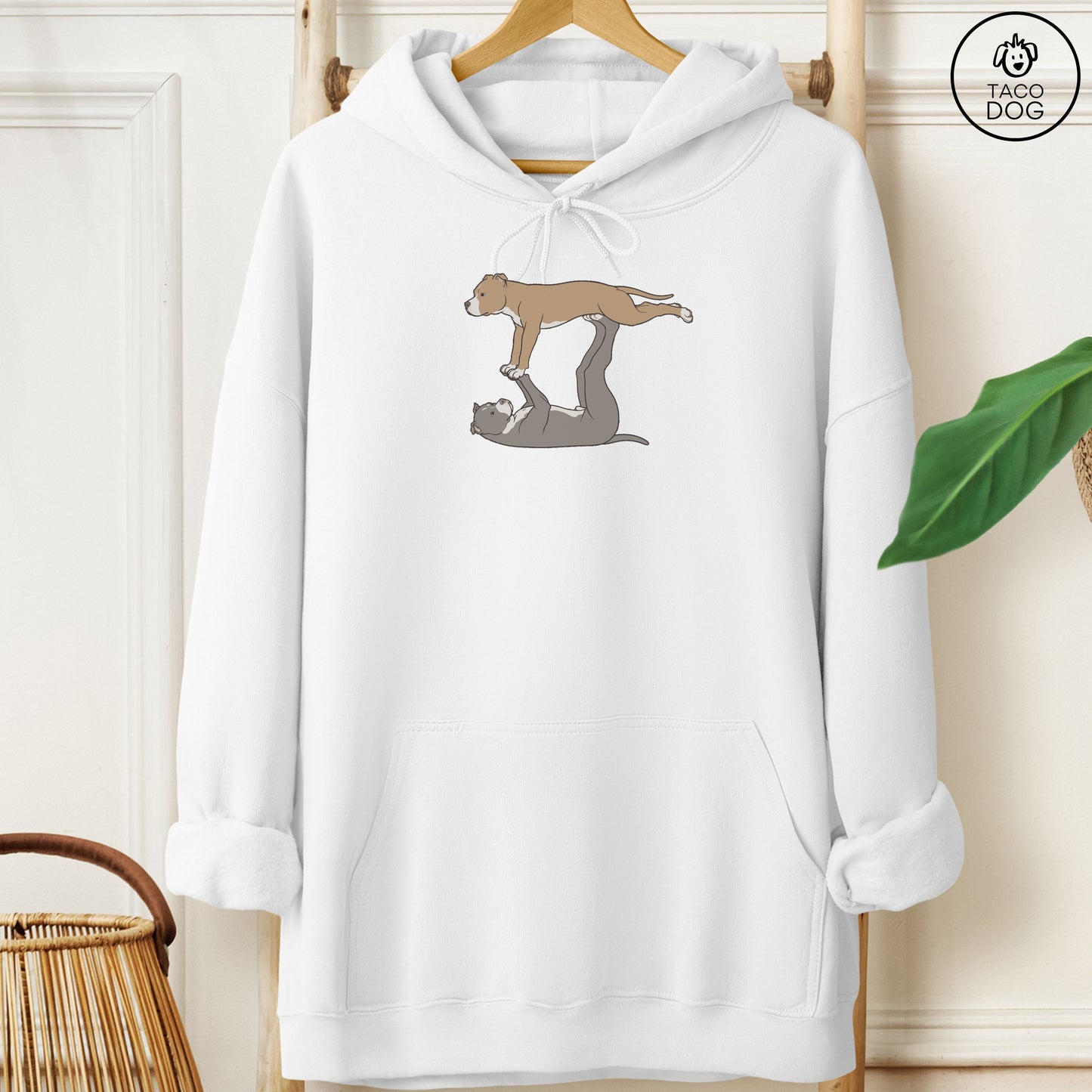Pitbull Flying Feet Hoodie White Taco-Dog