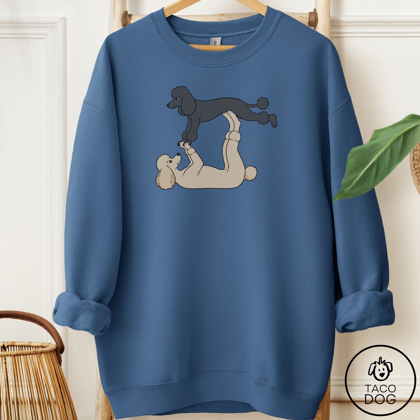 Poodle Flying Feet Sweatshirt Indigo Blue Taco-Dog