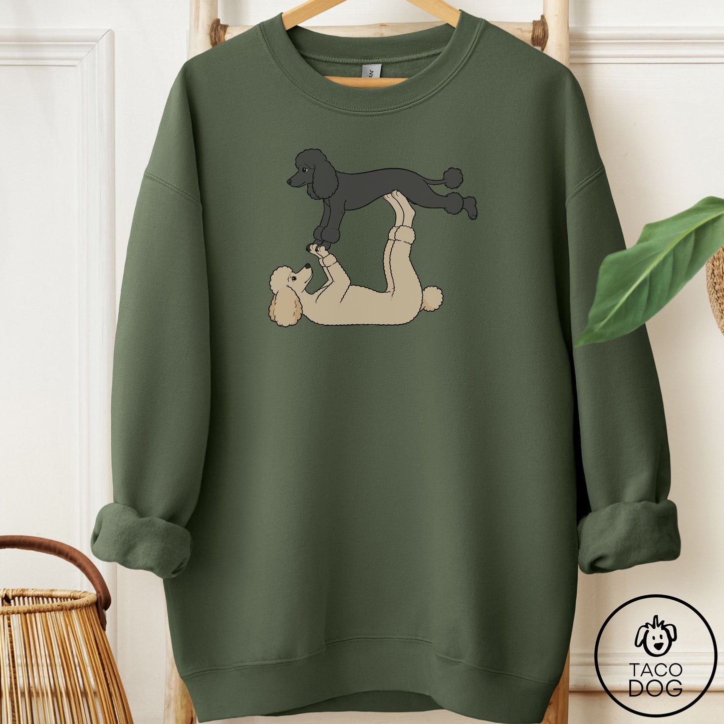Poodle Flying Feet Sweatshirt Military Green Taco-Dog