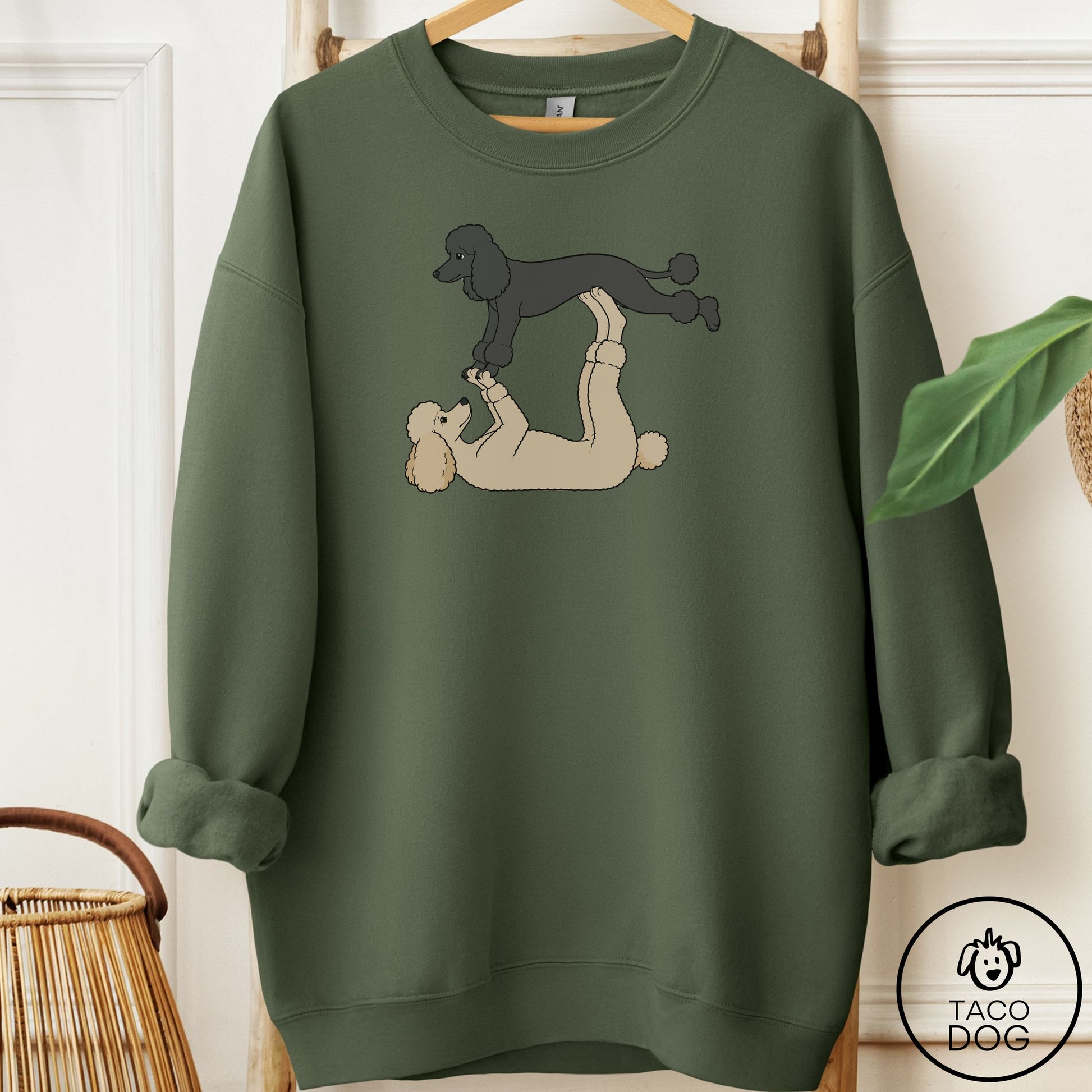 Poodle Flying Feet Sweatshirt Military Green Taco-Dog