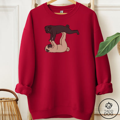 Pug Flying Feet Sweatshirt Cardinal Red Taco-Dog