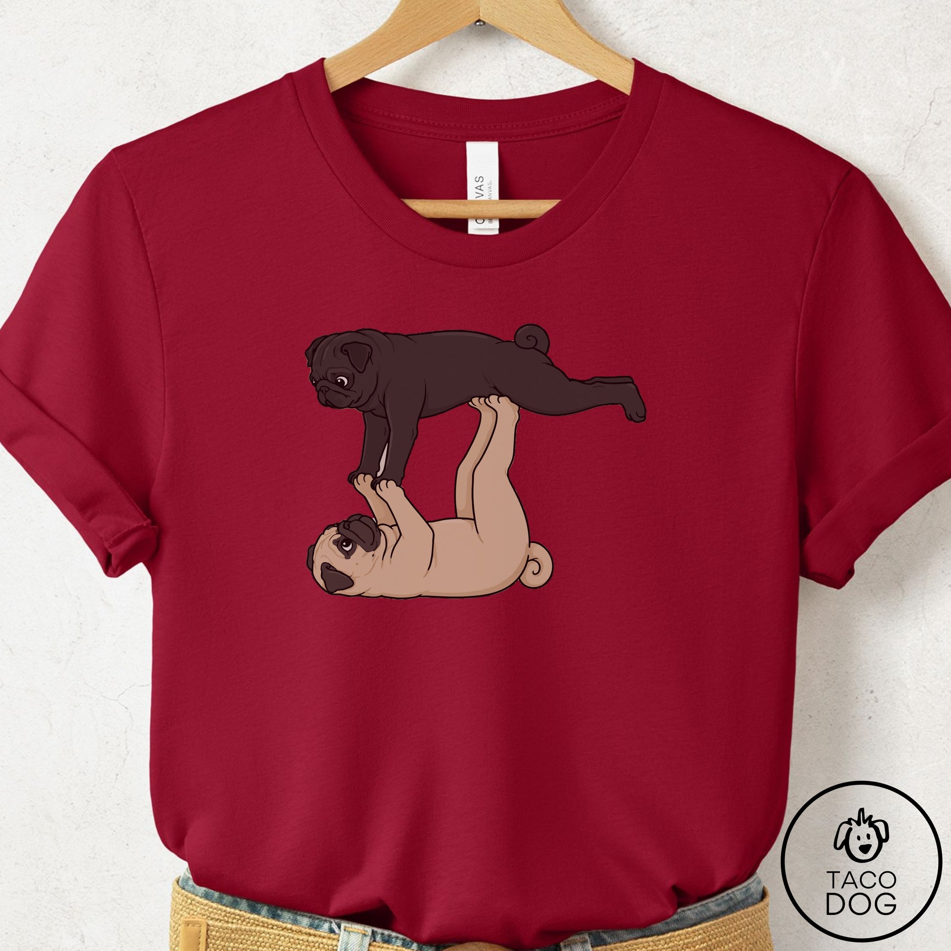 Pug Flying Feet T-Shirt Cardinal Taco-Dog