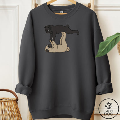 Pug Flying Feet Sweatshirt Charcoal Taco-Dog