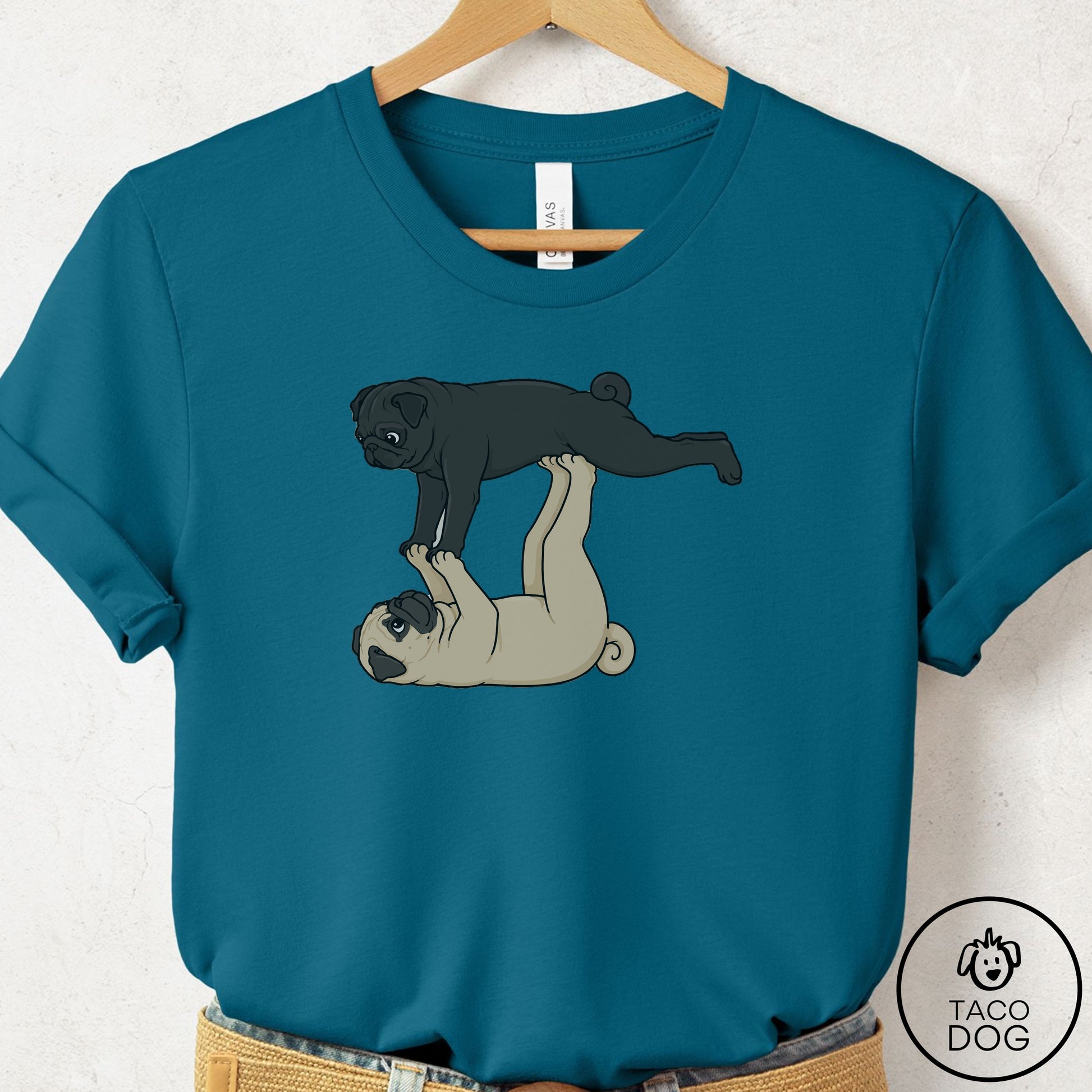 Pug Flying Feet T-Shirt Deep Teal Taco-Dog