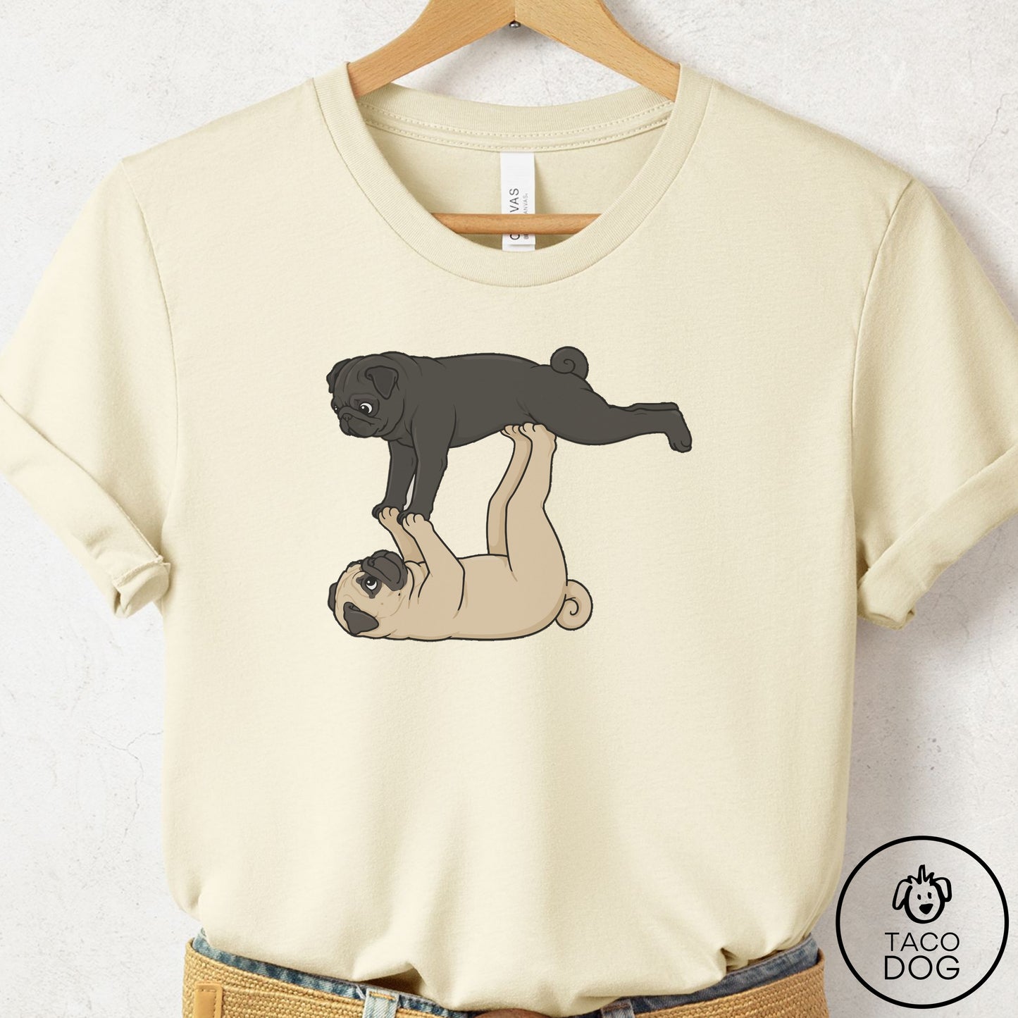 Pug Flying Feet T-Shirt Natural Taco-Dog