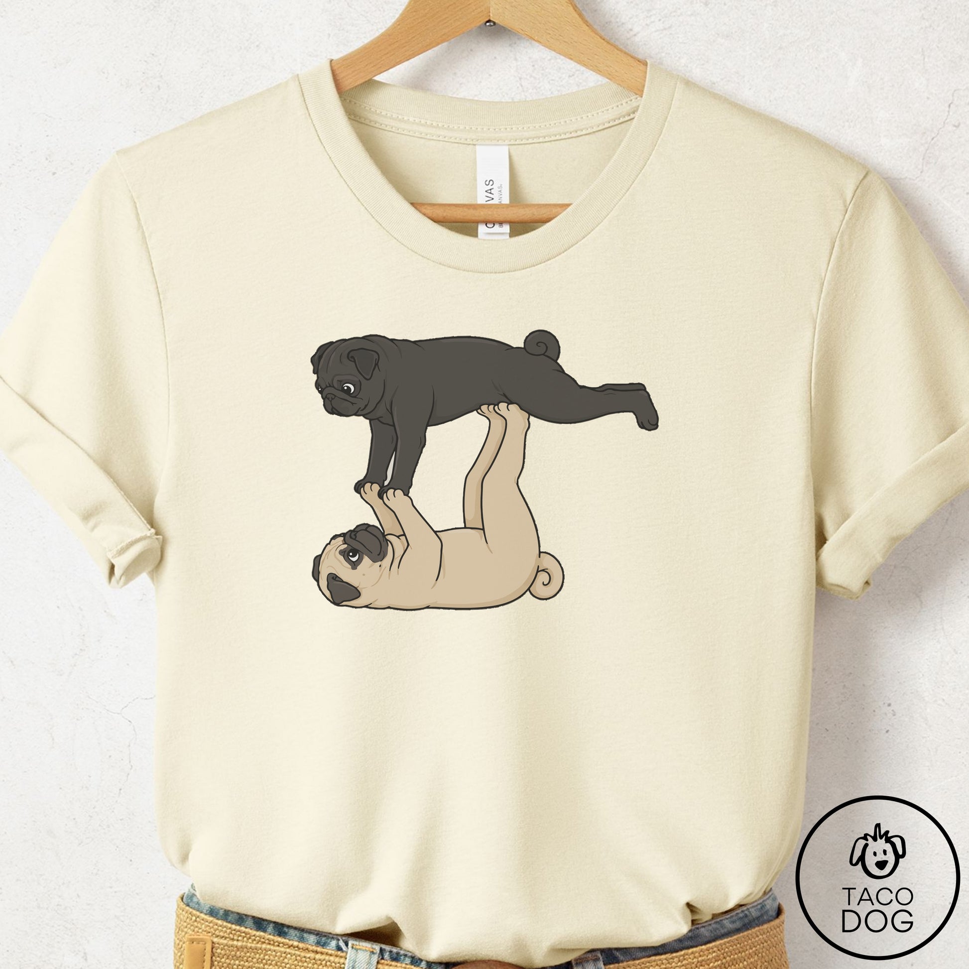 Pug Flying Feet T-Shirt Natural Taco-Dog