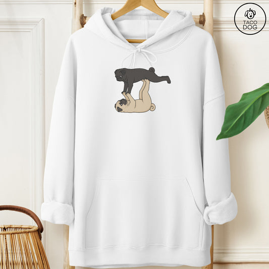 Pug Flying Feet Hoodie White Taco-Dog