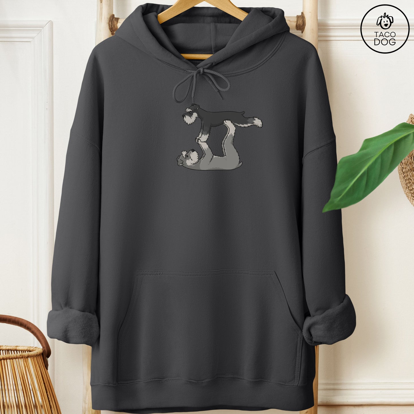 Schnauzer Flying Feet Hoodie Charcoal Taco-Dog
