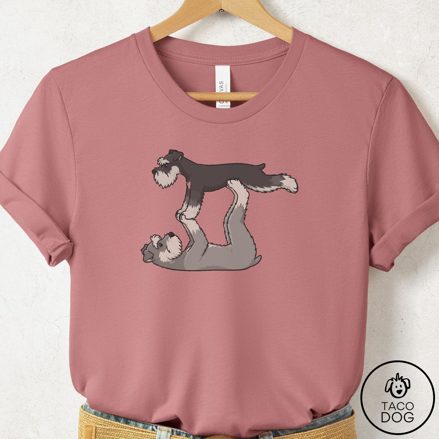 Schnauzer Flying Feet T-Shirt Mauve Taco-Dog