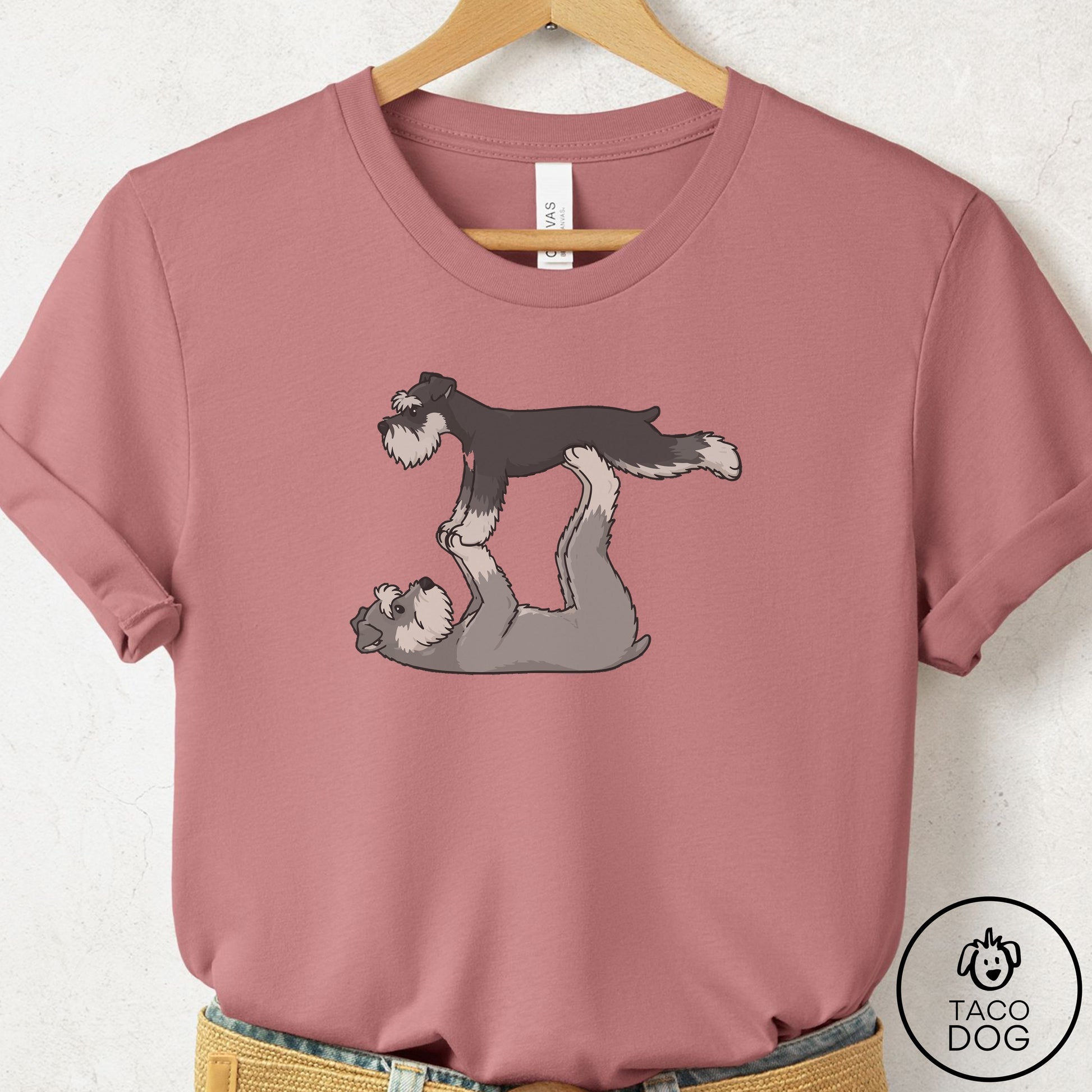 Schnauzer Flying Feet T-Shirt Mauve Taco-Dog
