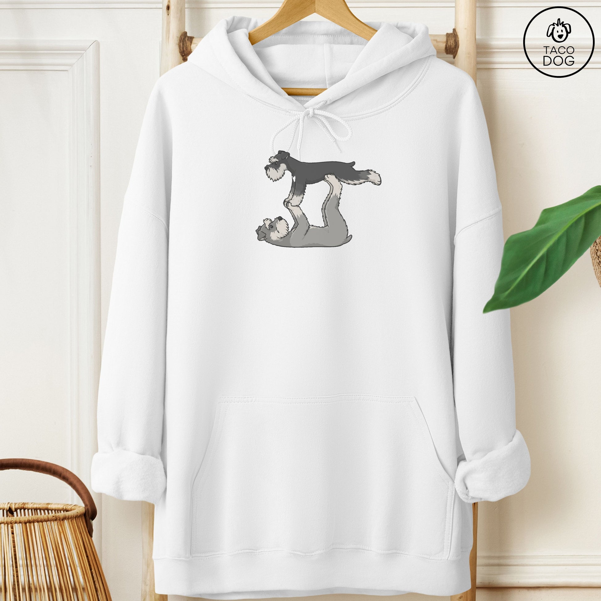 Schnauzer Flying Feet Hoodie White Taco-Dog