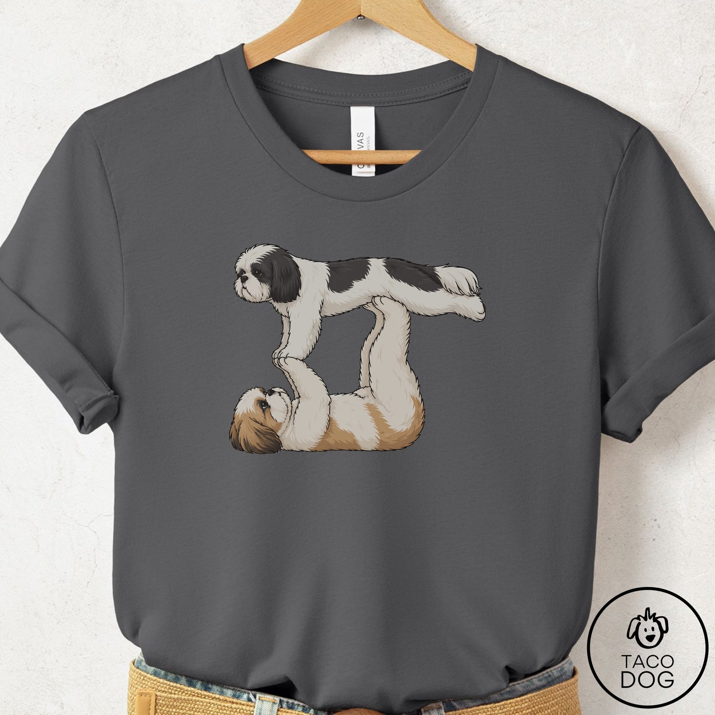 Shih Tzu Flying Feet T-Shirt Asphalt Taco-Dog