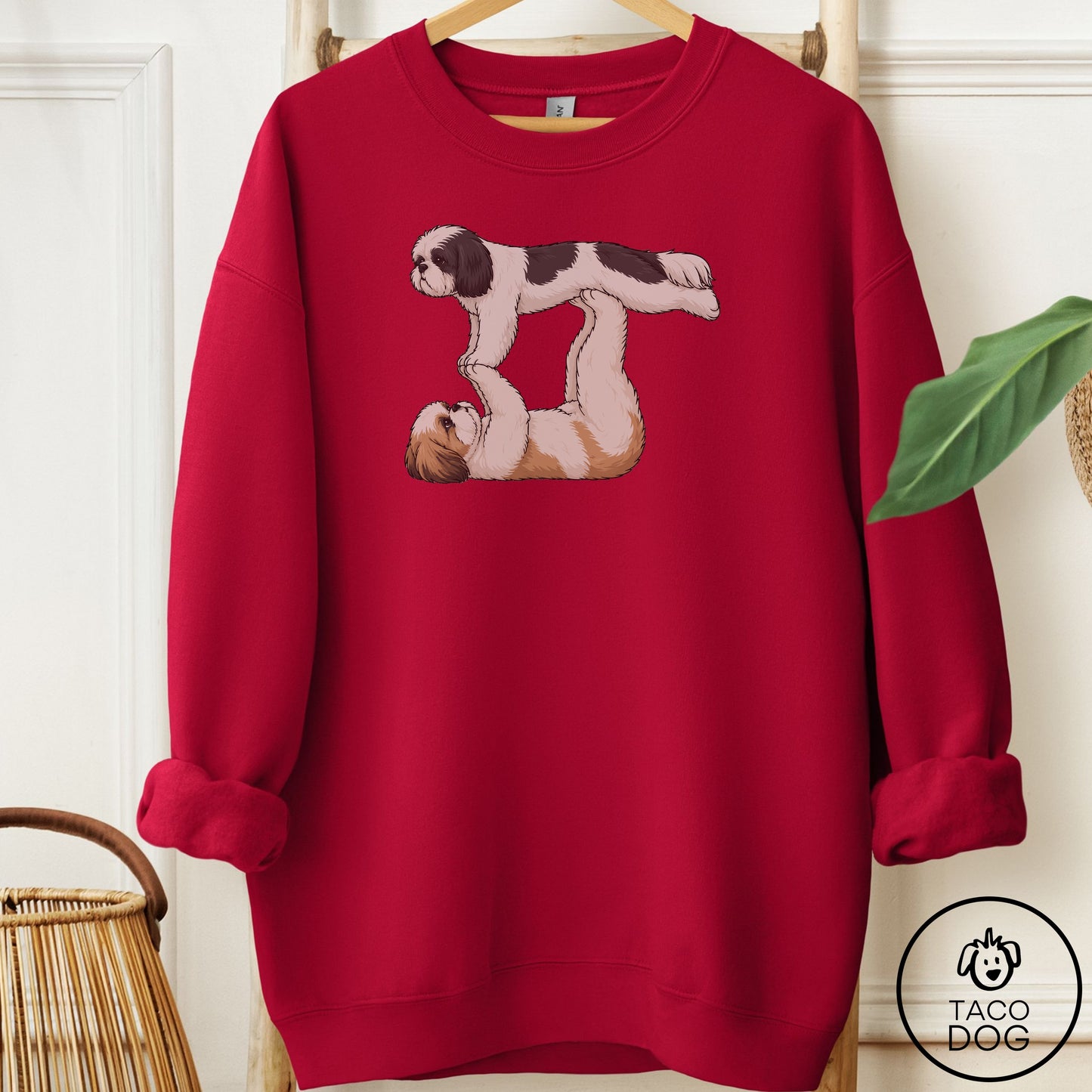 Shih Tzu Flying Feet Sweatshirt Cardinal Red Taco-Dog