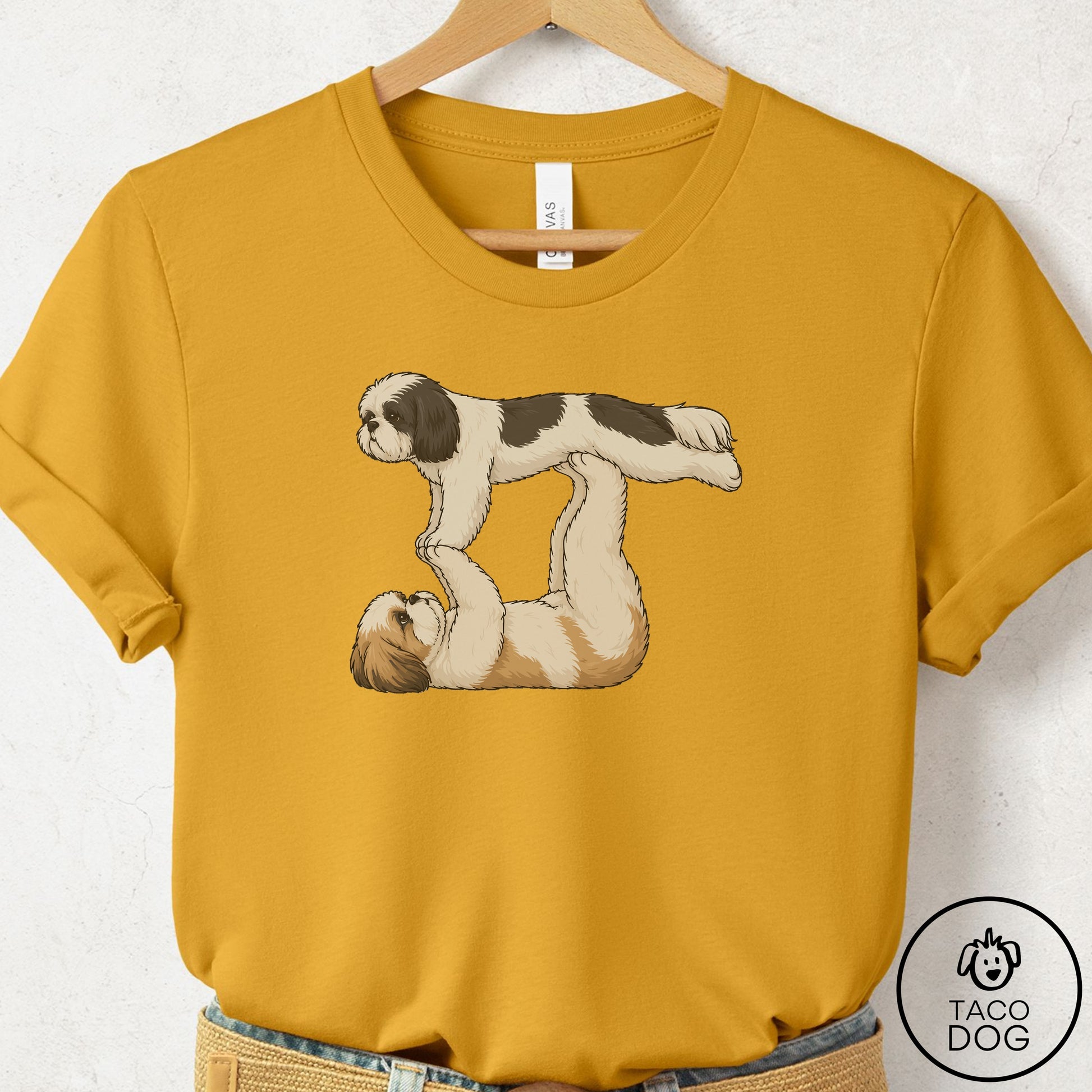 Shih Tzu Flying Feet T-Shirt Mustard Taco-Dog