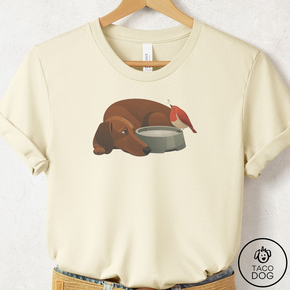 Dachshund Freeloader T-Shirt, design close-up