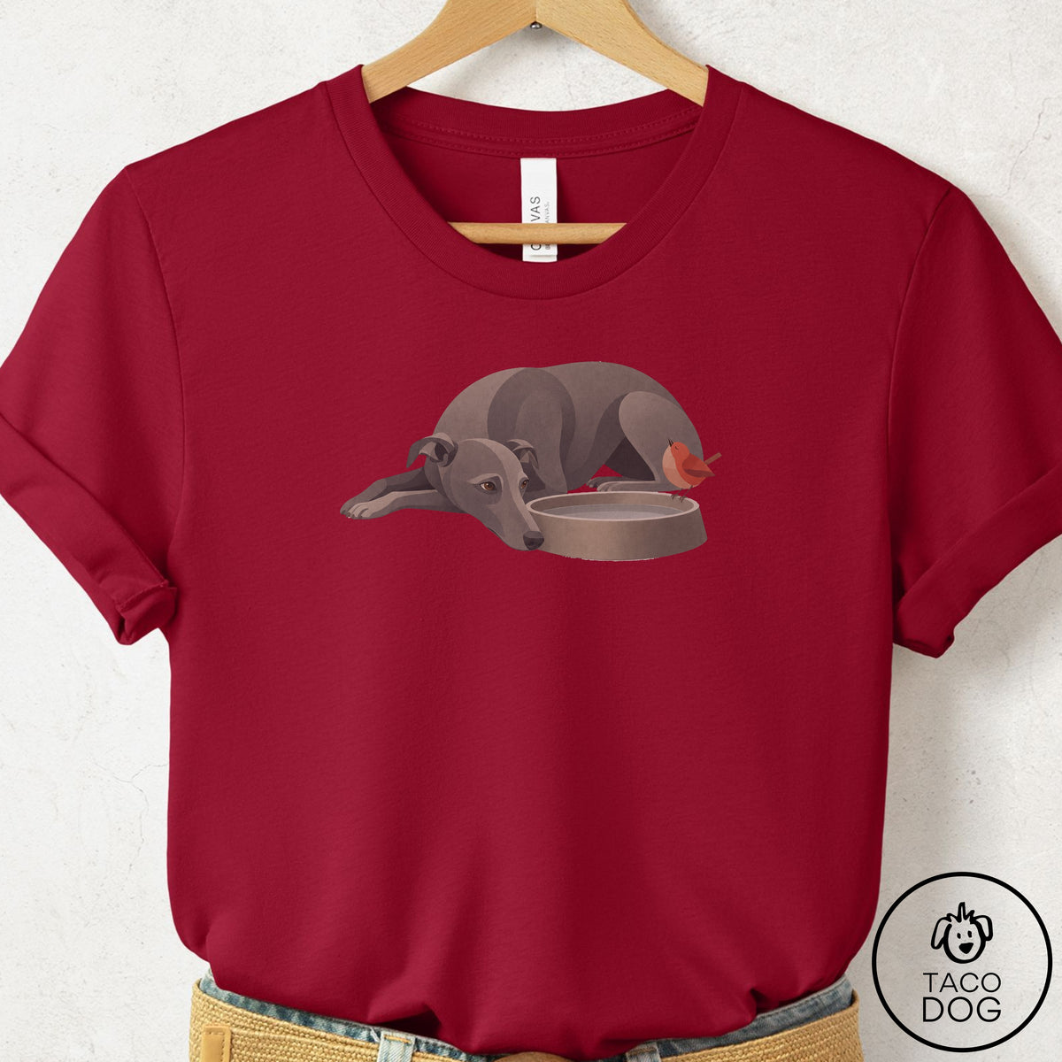 Italian Greyhound Whippet Freeloader T-Shirt, design close-up
