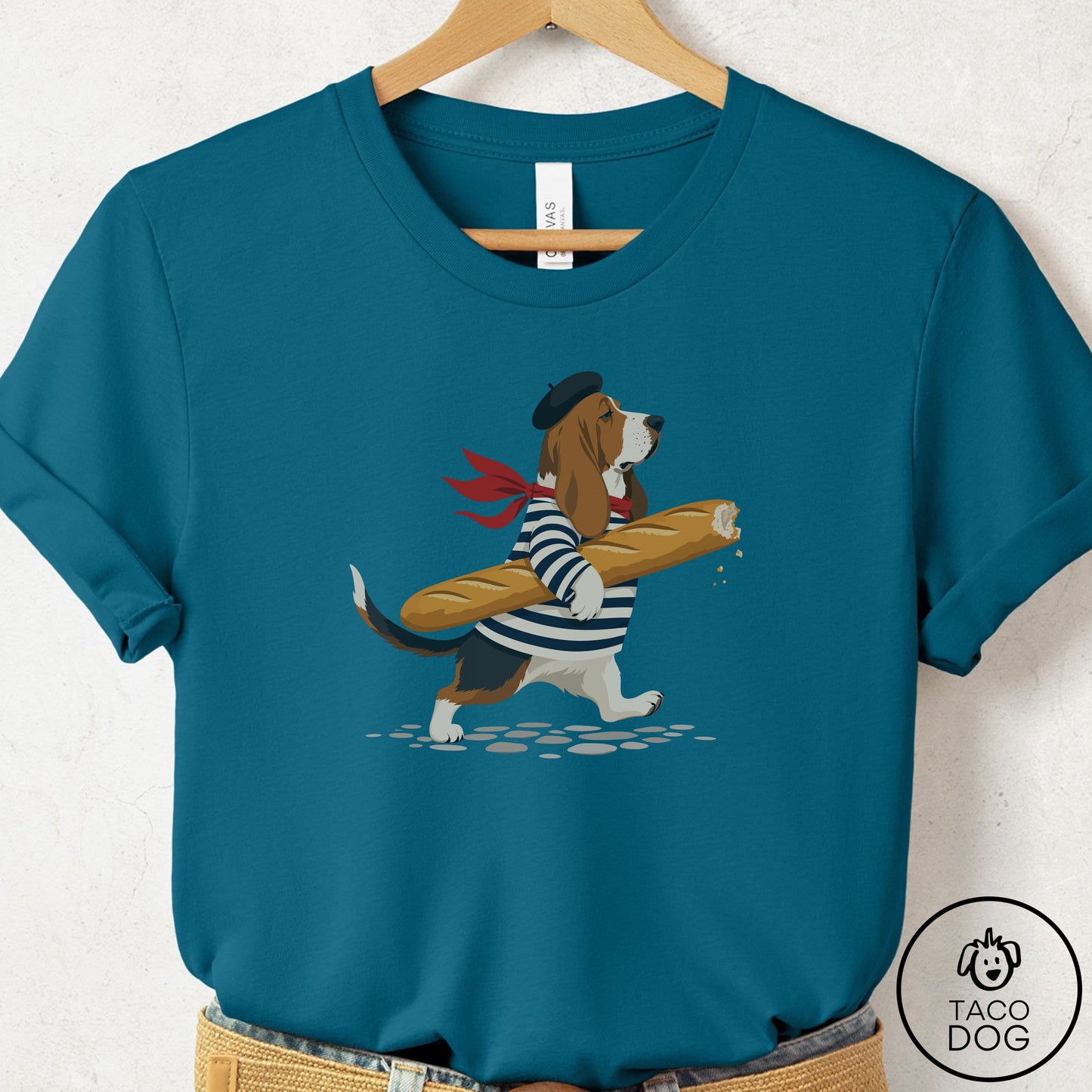 Basset Hound French T-Shirt Deep Teal Taco-Dog