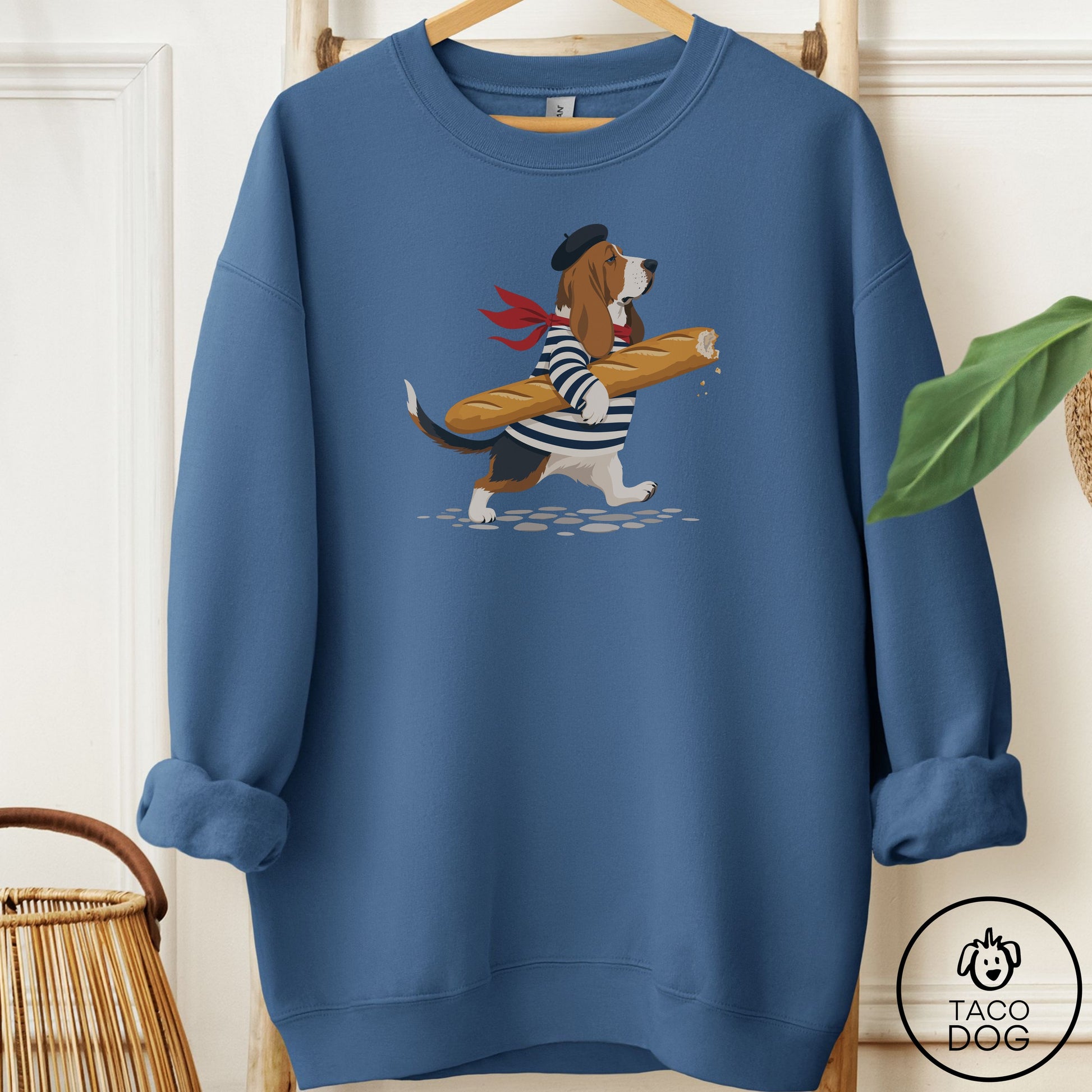 Basset Hound French Sweatshirt Indigo Blue Taco-Dog