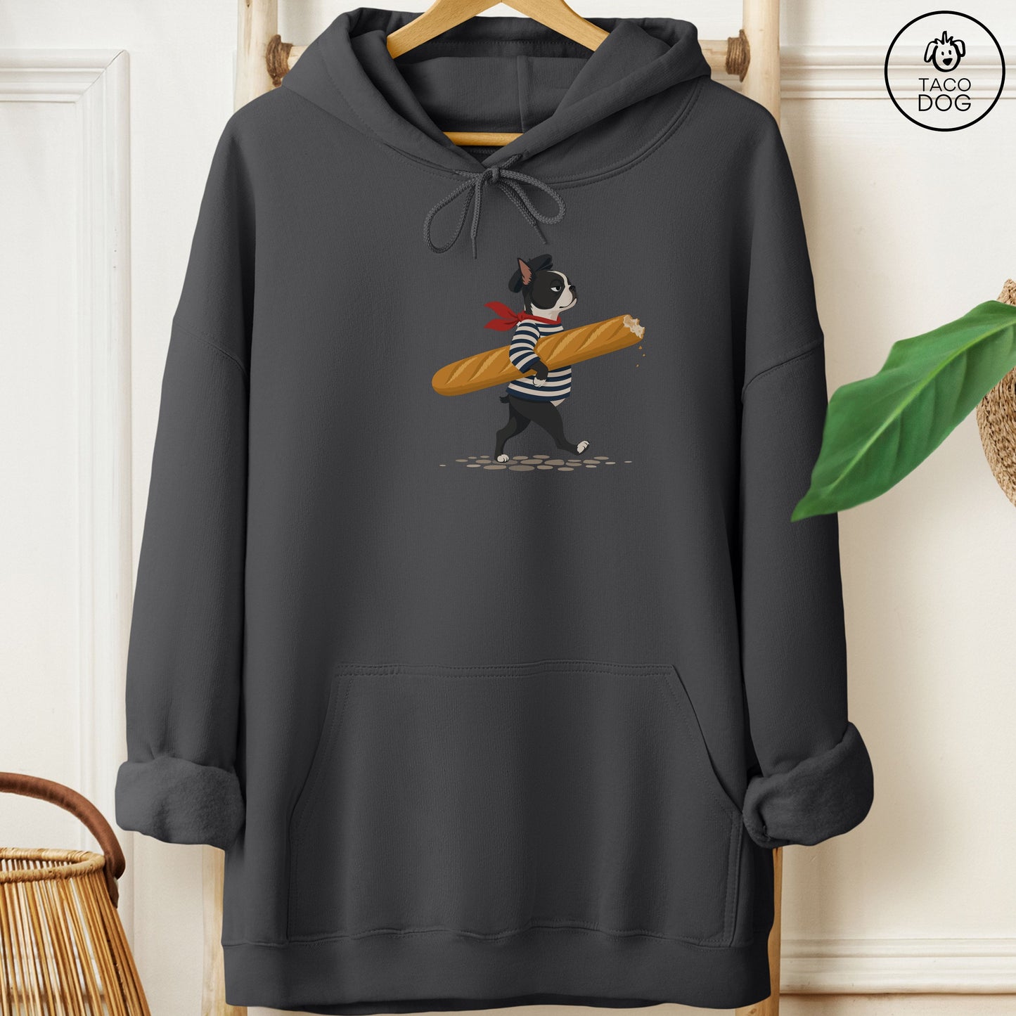 Boston Terrier French Hoodie Charcoal Taco-Dog
