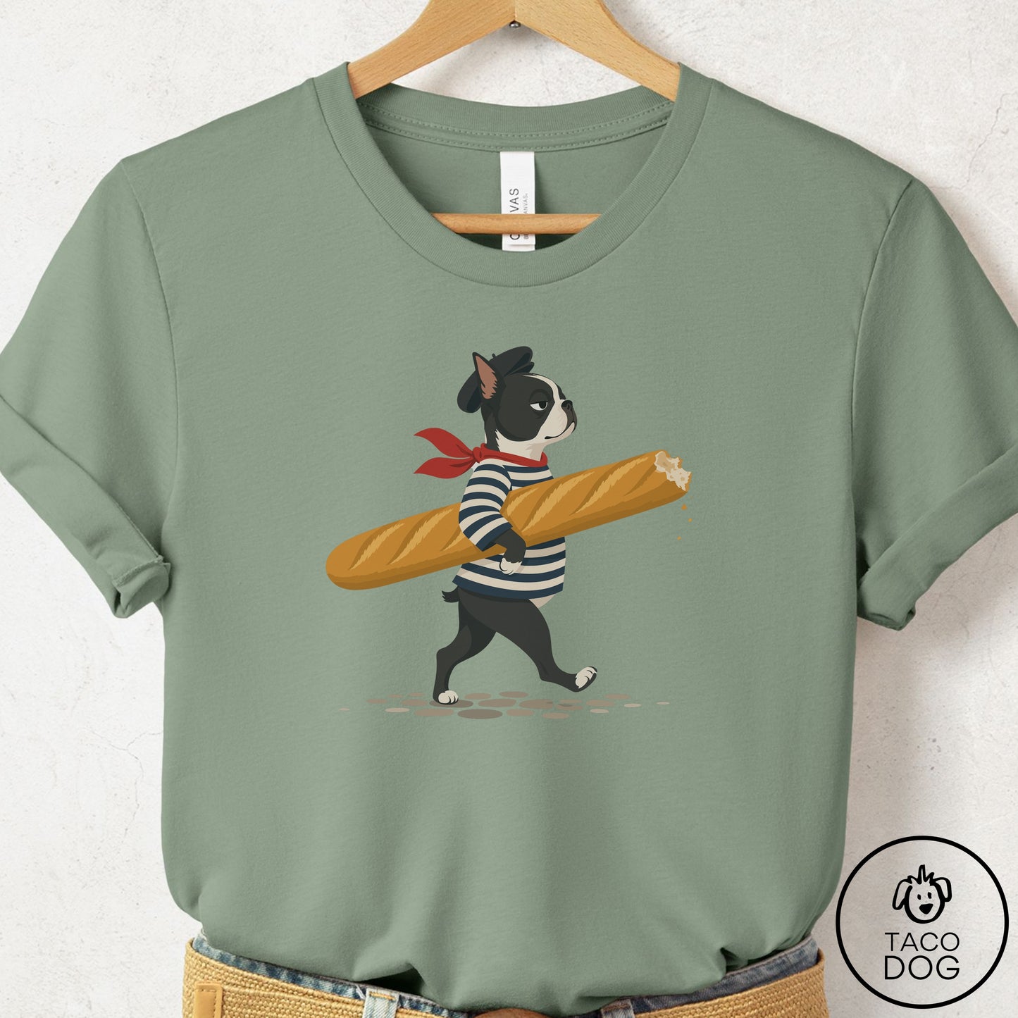 Boston Terrier French T-Shirt Sage Taco-Dog