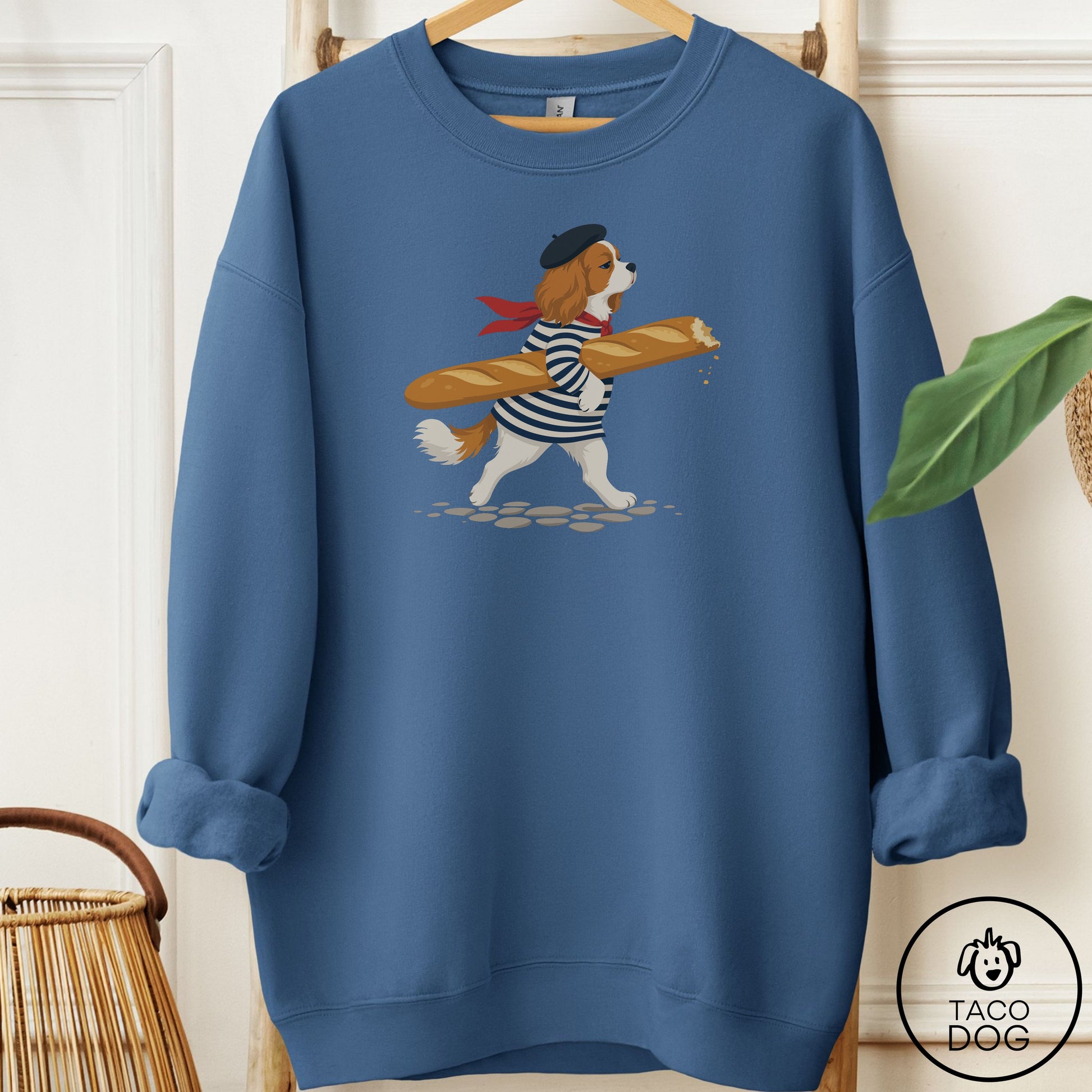 Cavalier King Charles Spaniel French Sweatshirt Indigo Blue Taco-Dog