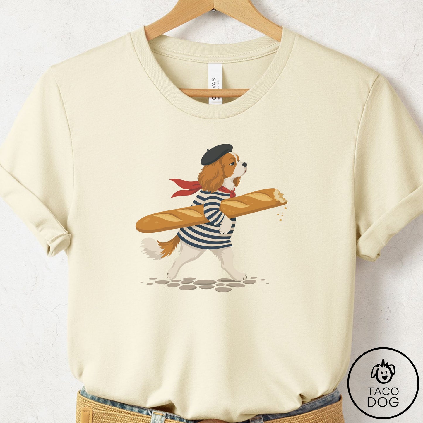 Cavalier King Charles Spaniel French T-Shirt Natural Taco-Dog