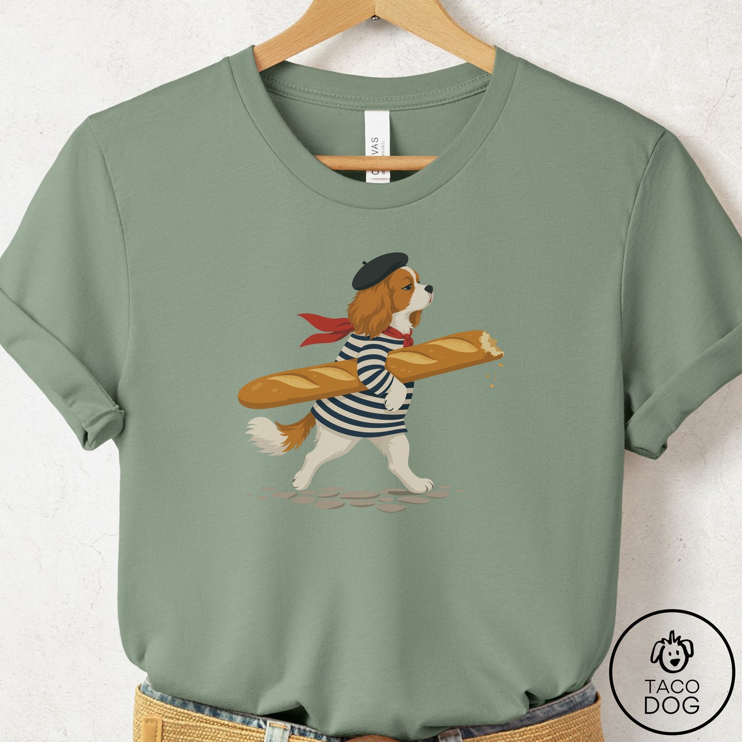 Cavalier King Charles Spaniel French T-Shirt Sage Taco-Dog
