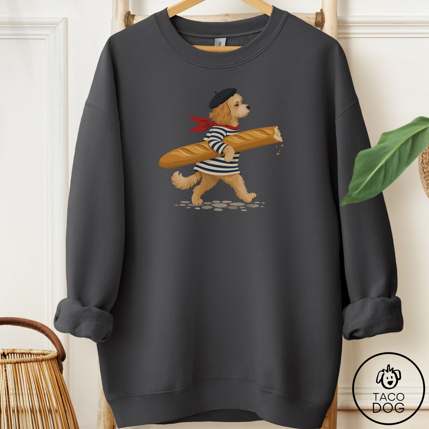 Cavapoo French Sweatshirt Charcoal Taco-Dog