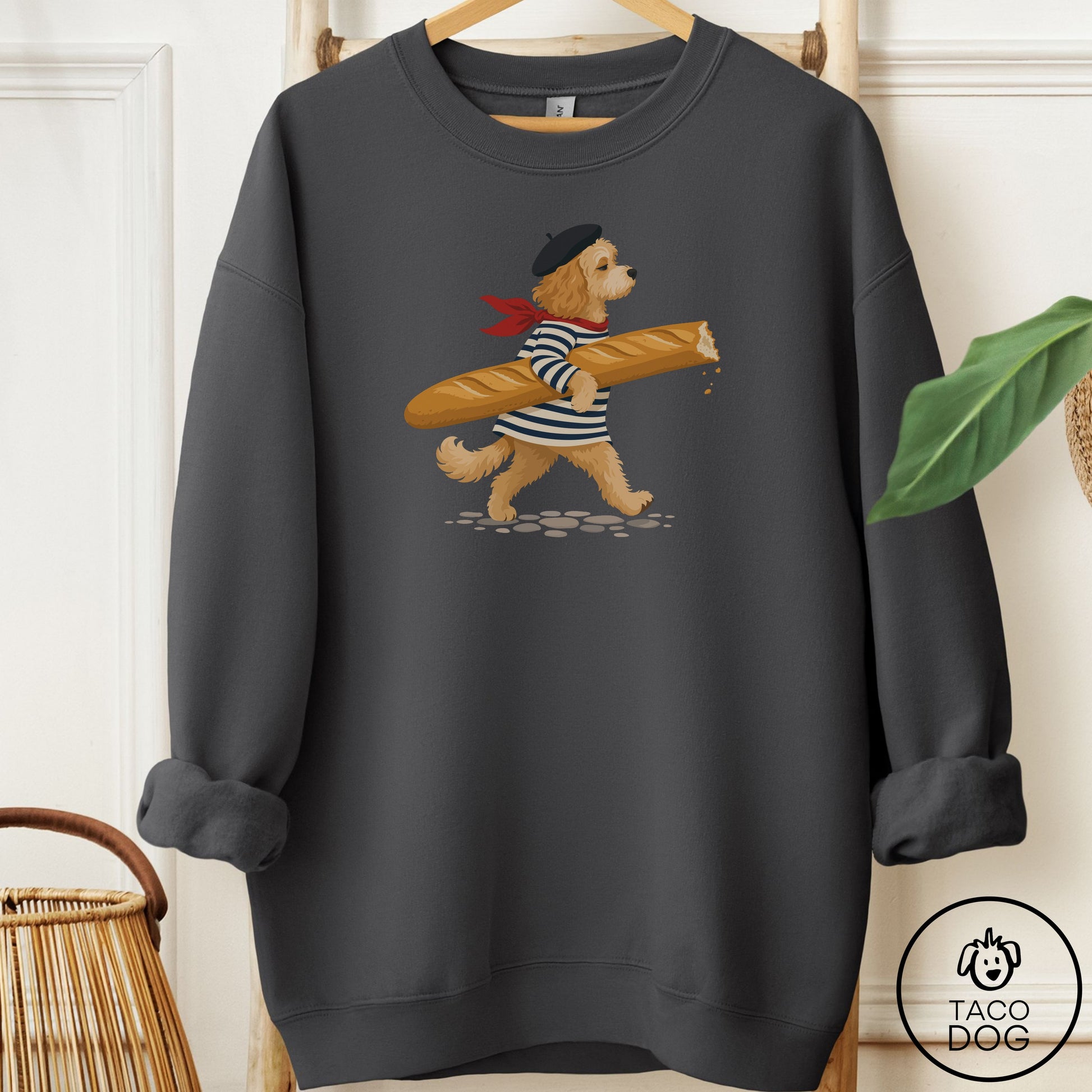 Cavapoo French Sweatshirt Charcoal Taco-Dog