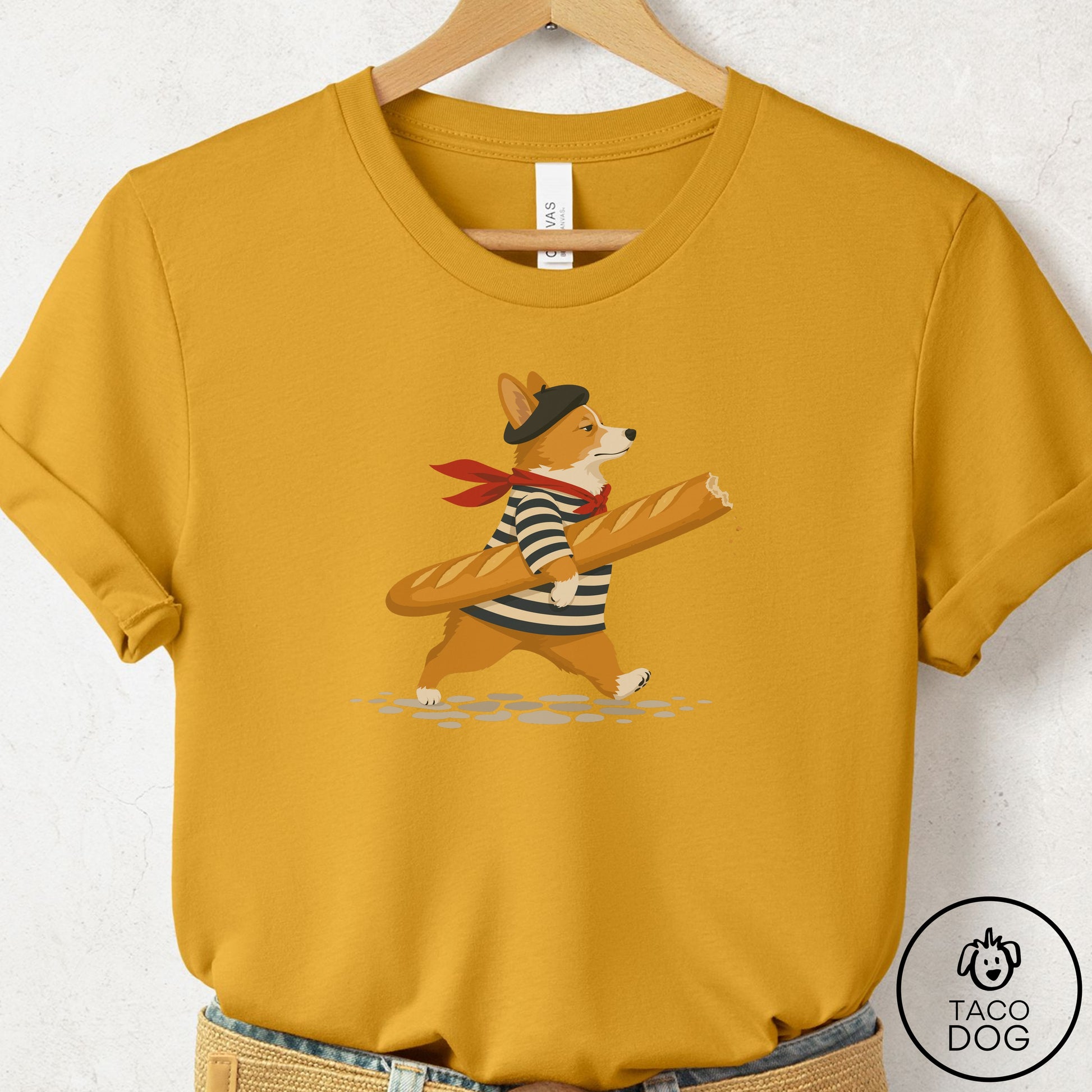 Corgi French T-Shirt Mustard Taco-Dog