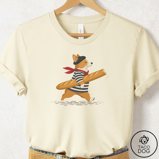 Corgi French T-Shirt Natural Taco-Dog