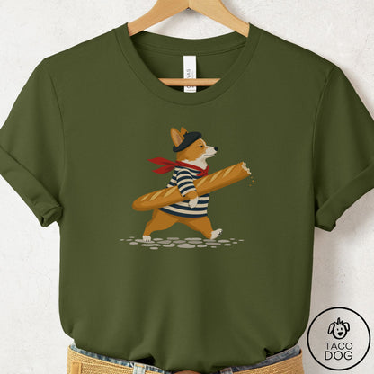 Corgi French T-Shirt Olive Taco-Dog
