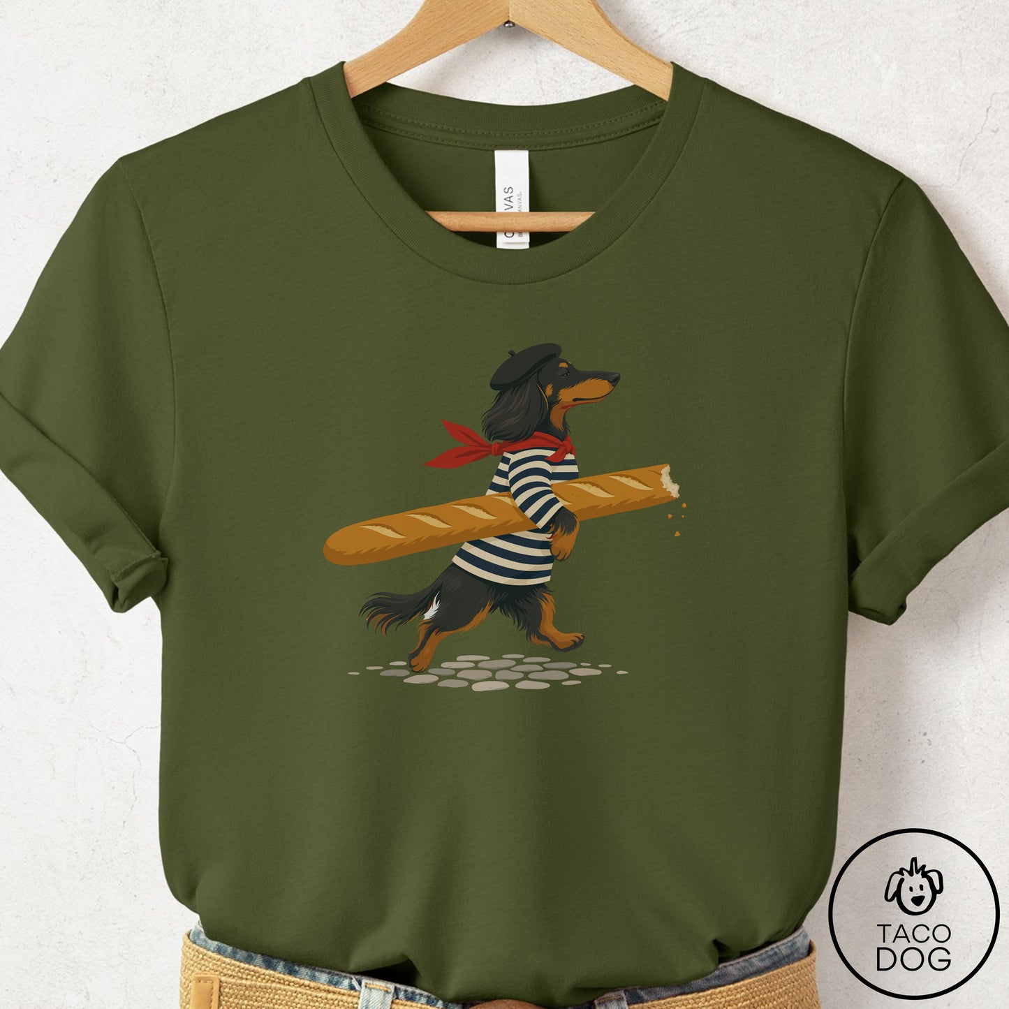 Dachshund French T-Shirt Olive Taco-Dog