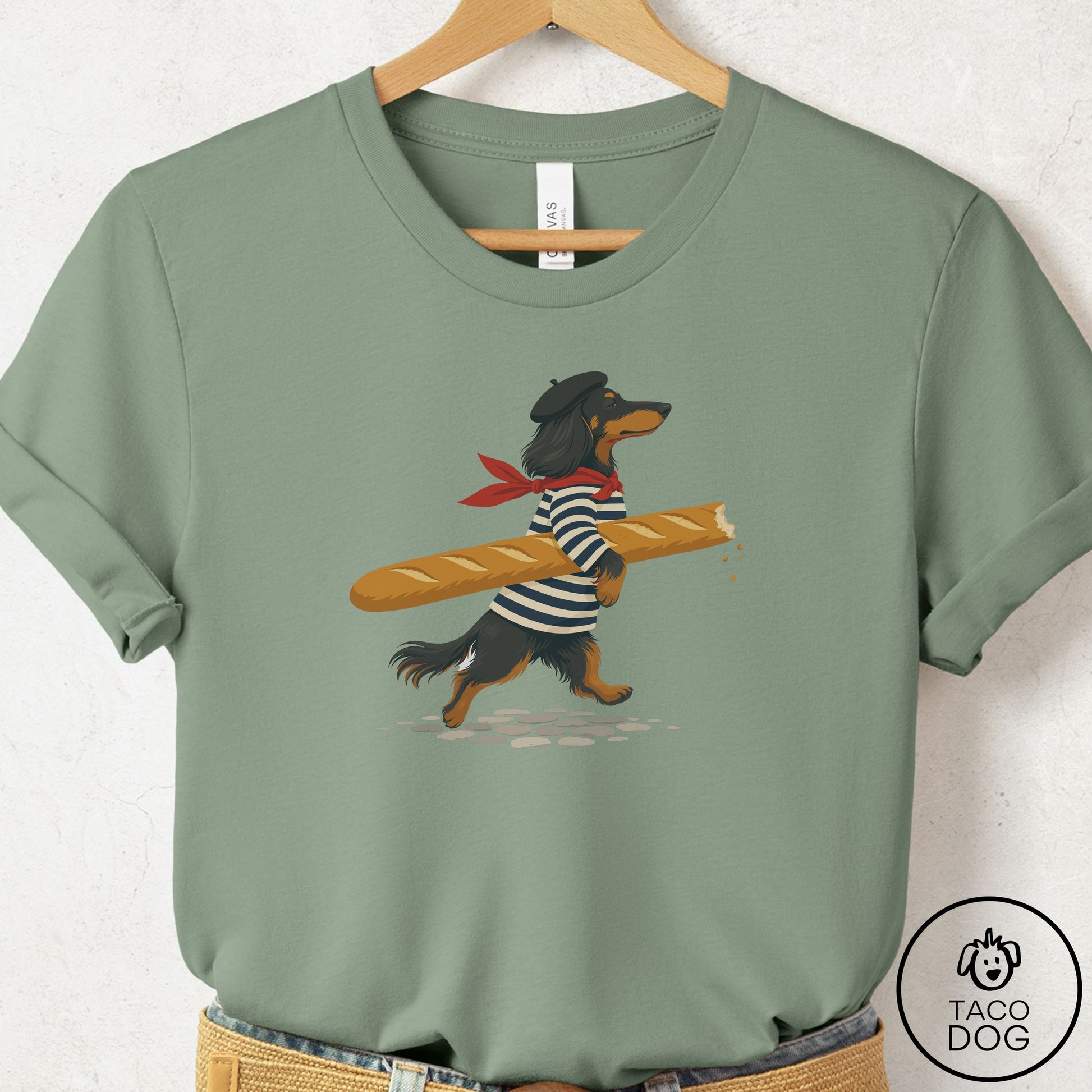 Dachshund French T-Shirt Sage Taco-Dog