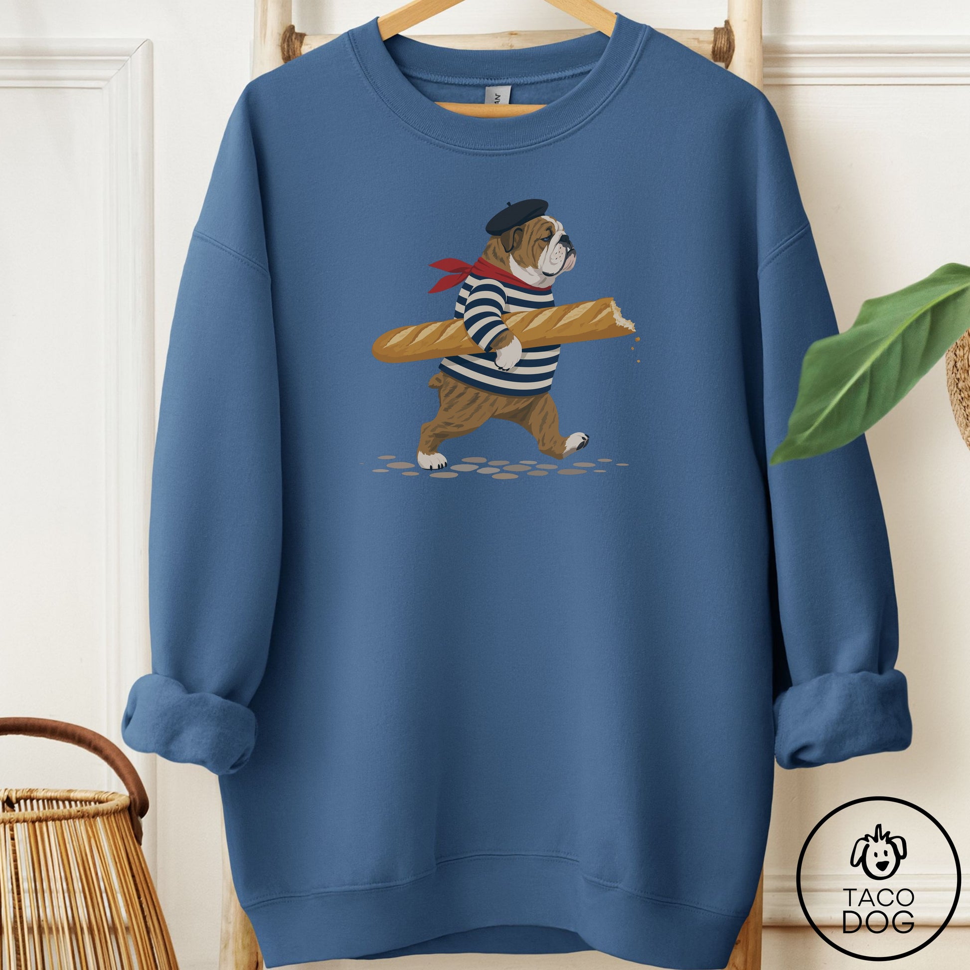 English Bulldog French Sweatshirt Indigo Blue Taco-Dog