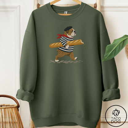 English Bulldog French Sweatshirt Military Green Taco-Dog