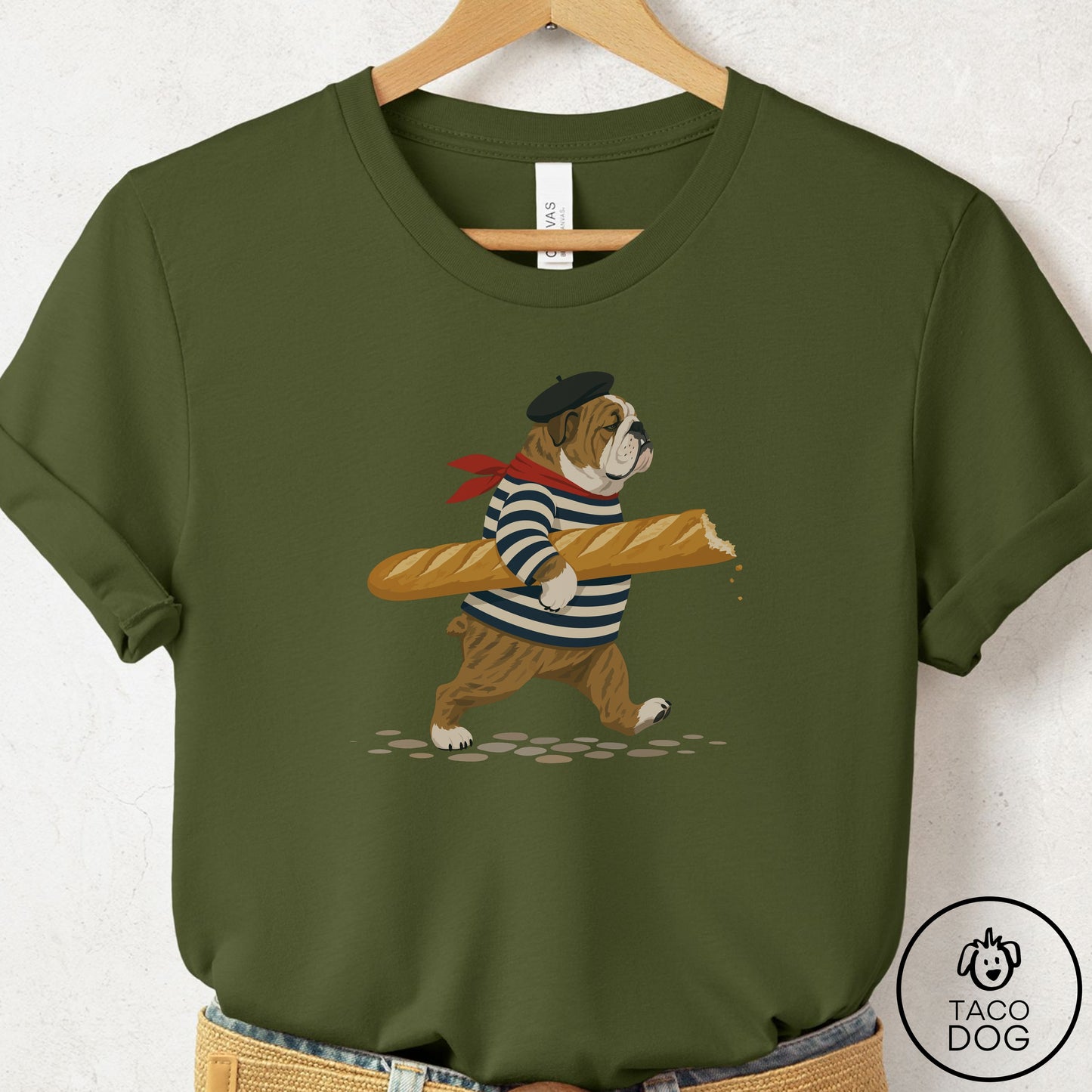 English Bulldog French T-Shirt Olive Taco-Dog