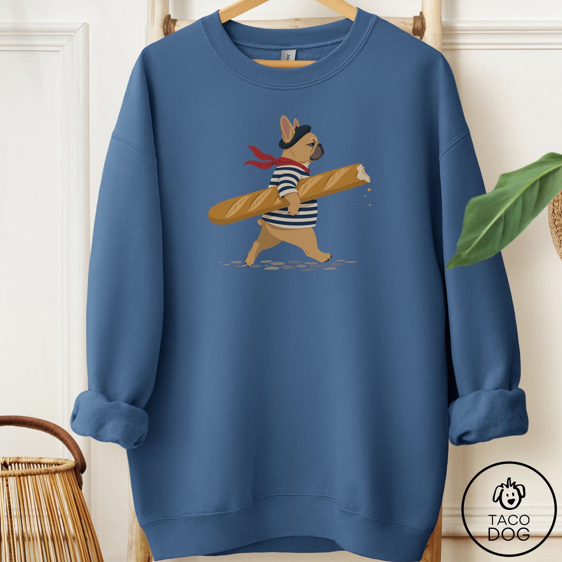 French Bulldog Frenchie French Sweatshirt Indigo Blue Taco-Dog