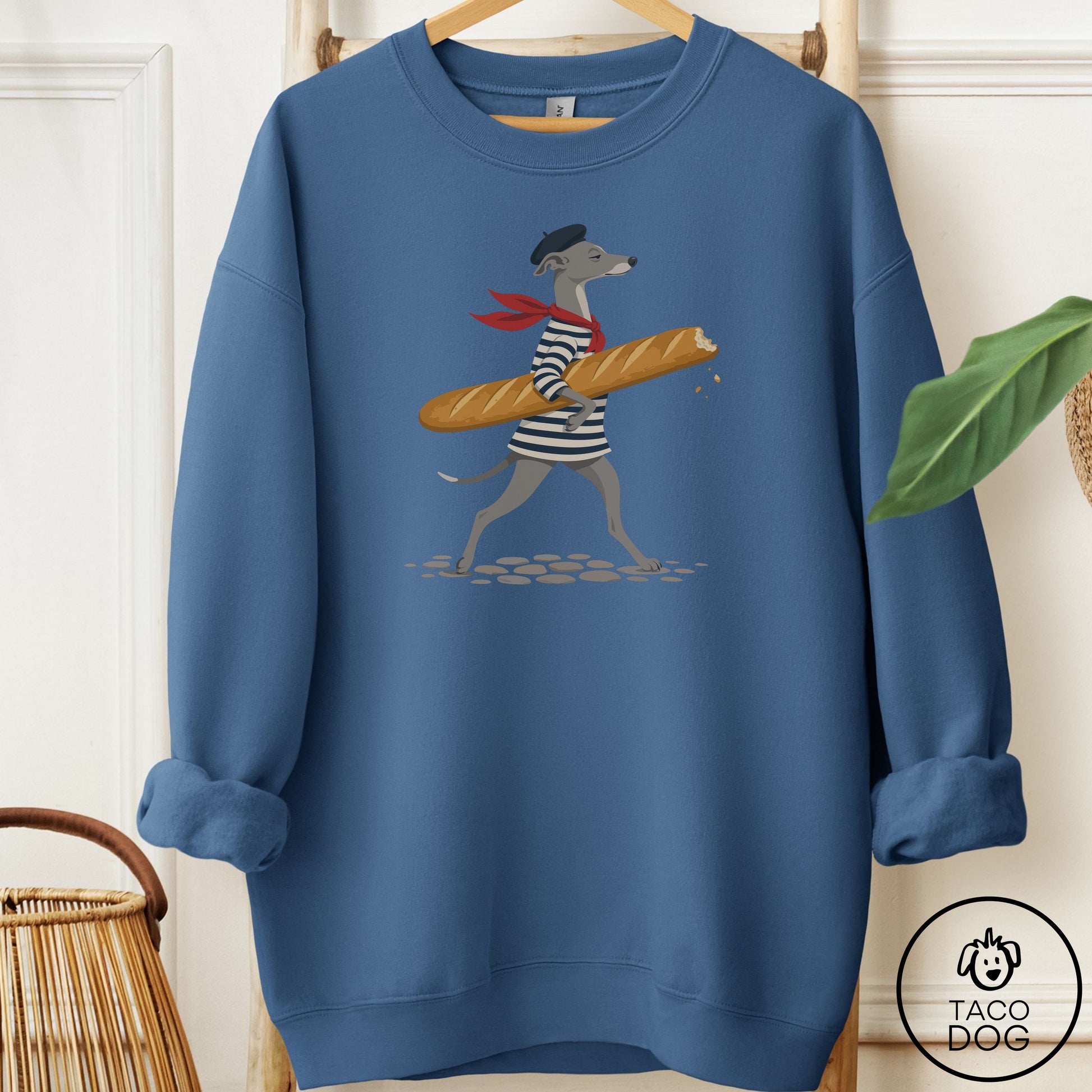 Italian Greyhound Whippet French Sweatshirt Indigo Blue Taco-Dog
