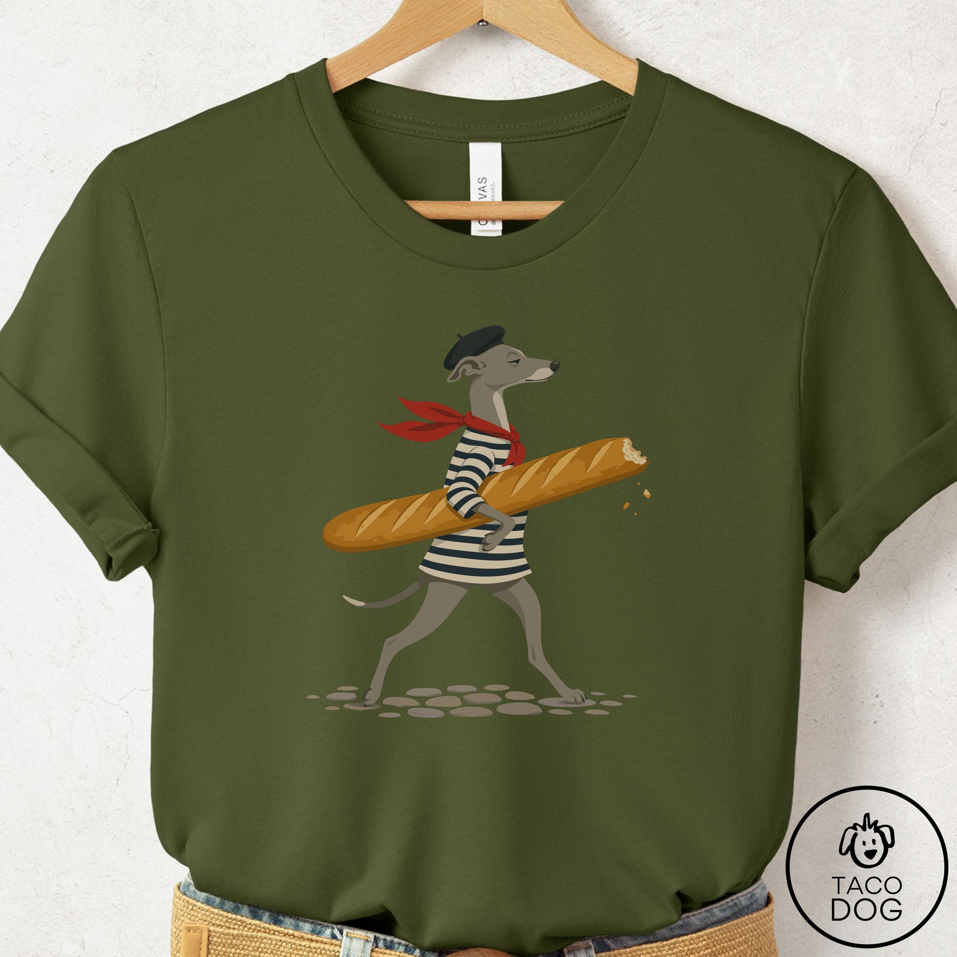 Italian Greyhound Whippet French T-Shirt Olive Taco-Dog