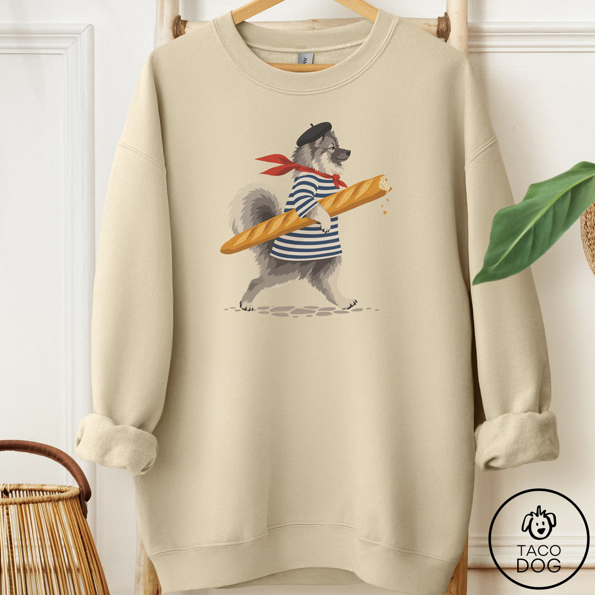 Keeshond French Sweatshirt Sand Taco-Dog
