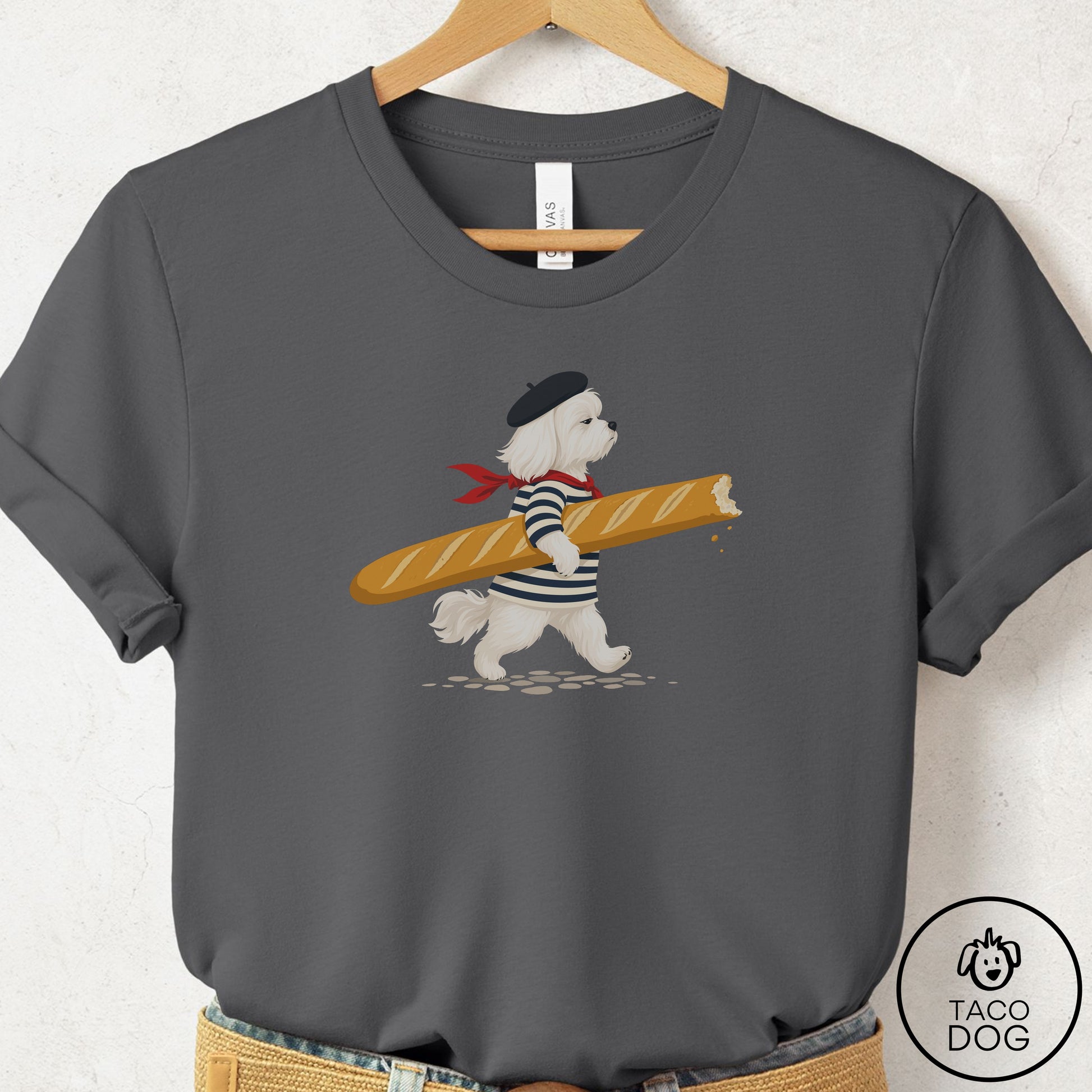 Maltese French T-Shirt Asphalt Taco-Dog