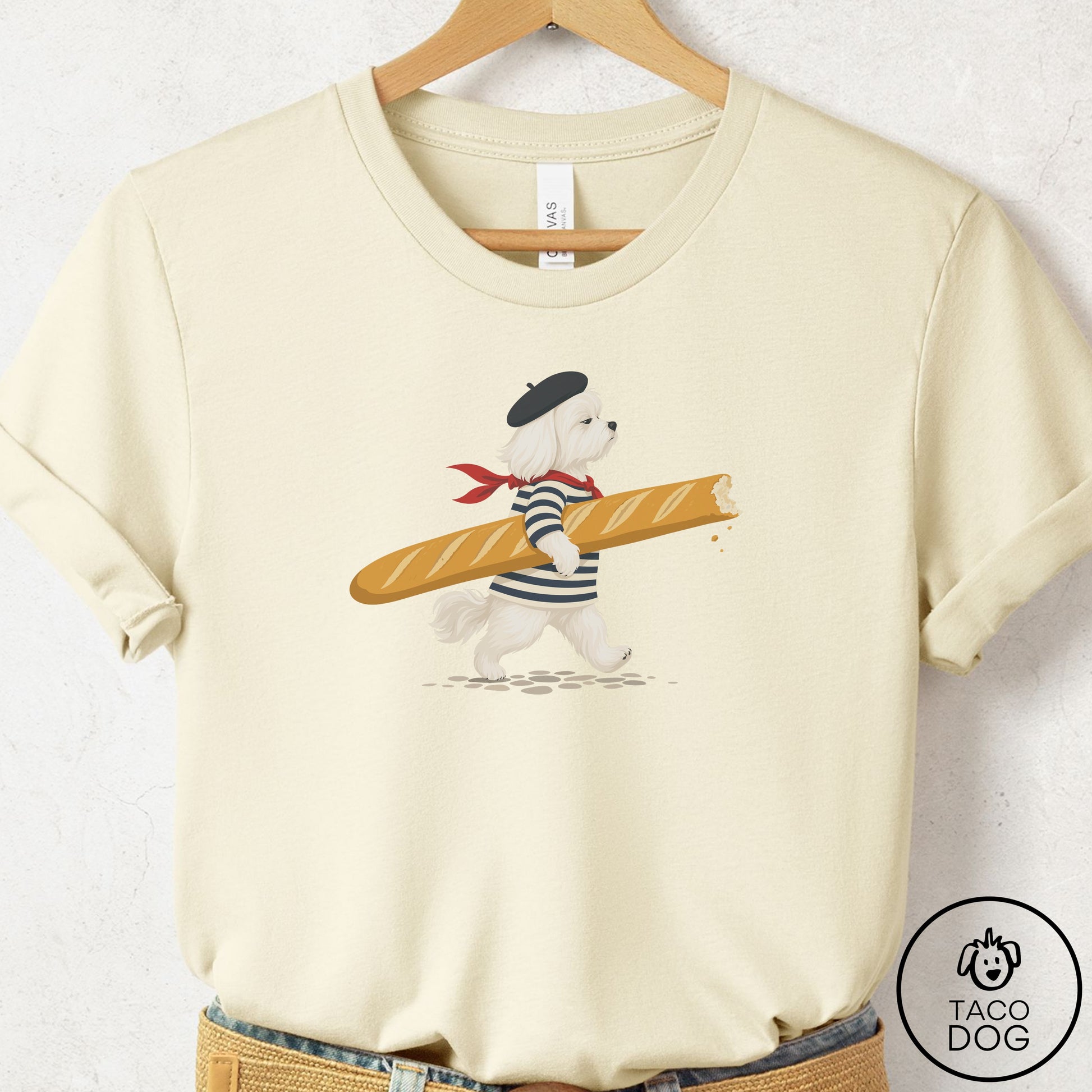 Maltese French T-Shirt Natural Taco-Dog