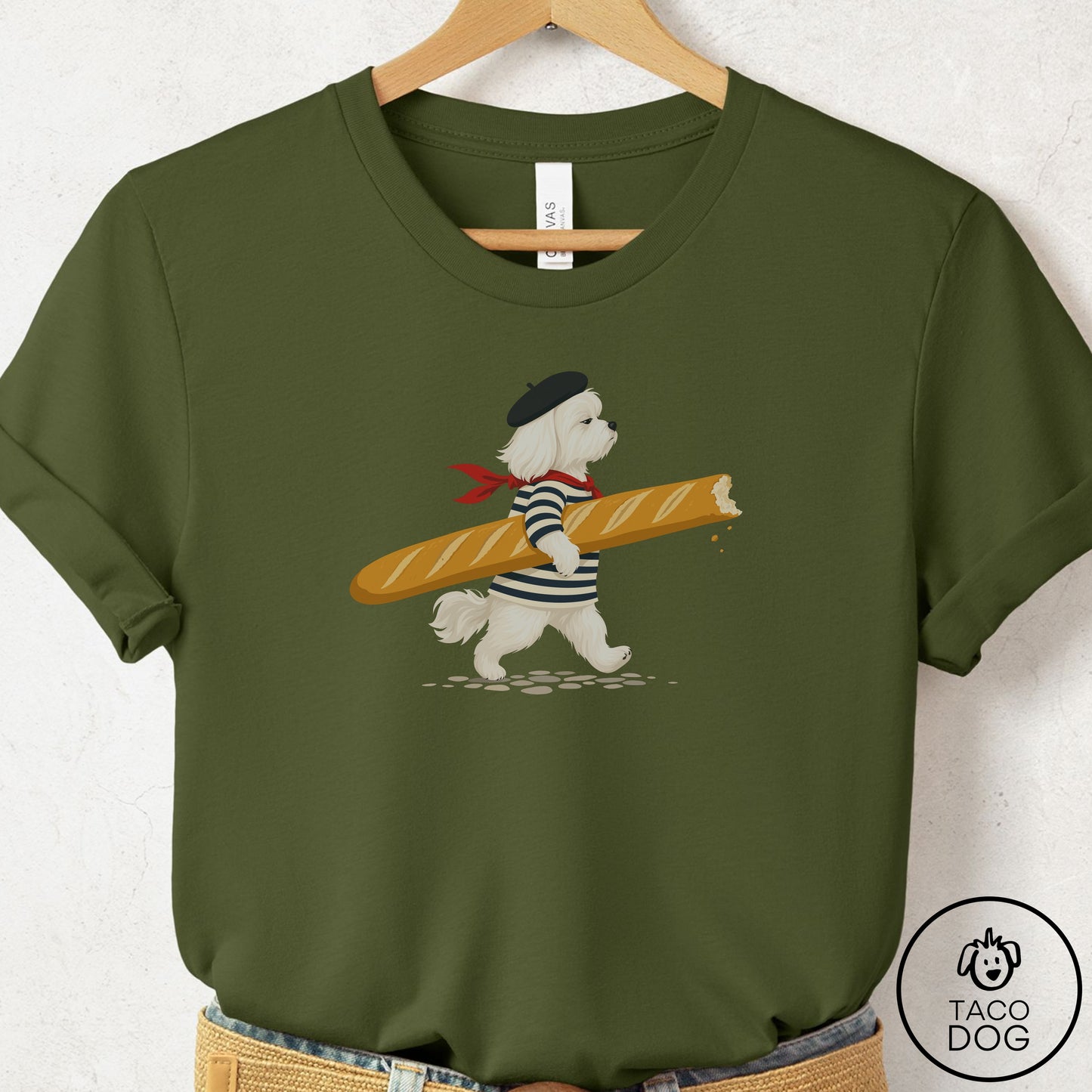 Maltese French T-Shirt Olive Taco-Dog