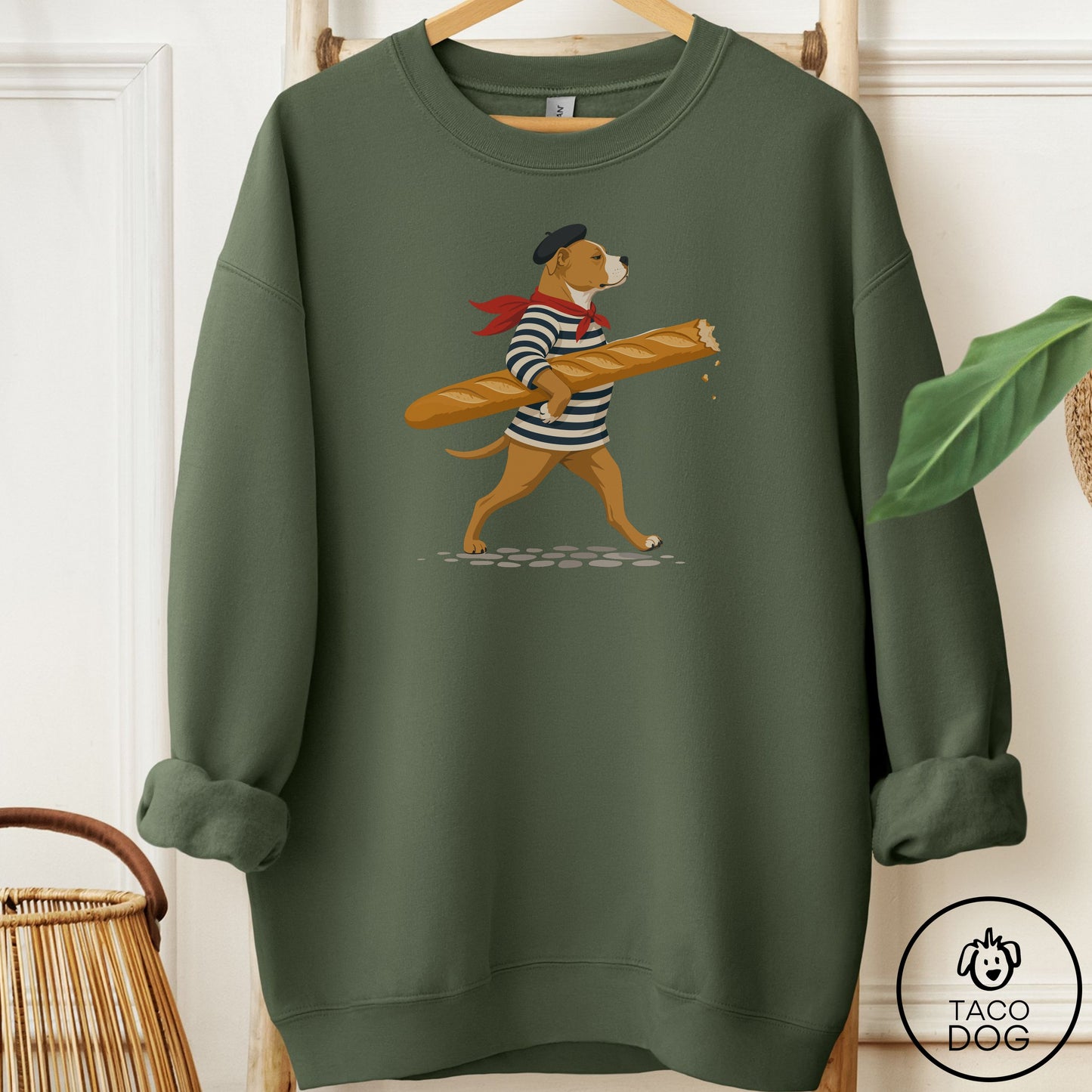 Pitbull French Sweatshirt Military Green Taco-Dog