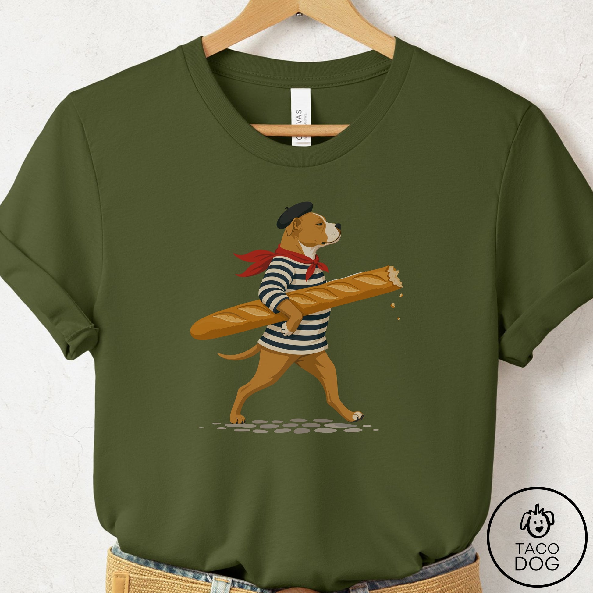 Pitbull French T-Shirt Olive Taco-Dog
