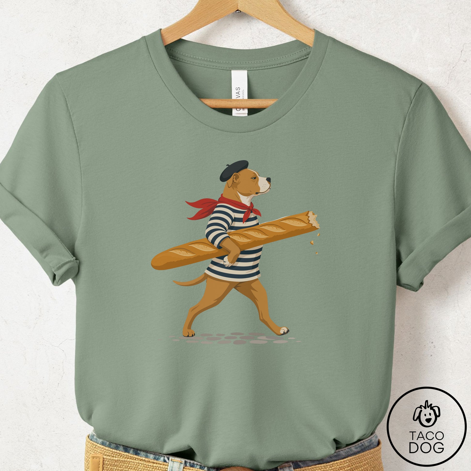 Pitbull French T-Shirt Sage Taco-Dog