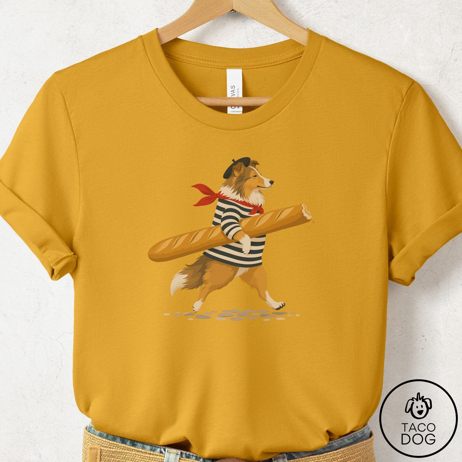 Shetland Sheepdog French T-Shirt Mustard Taco-Dog